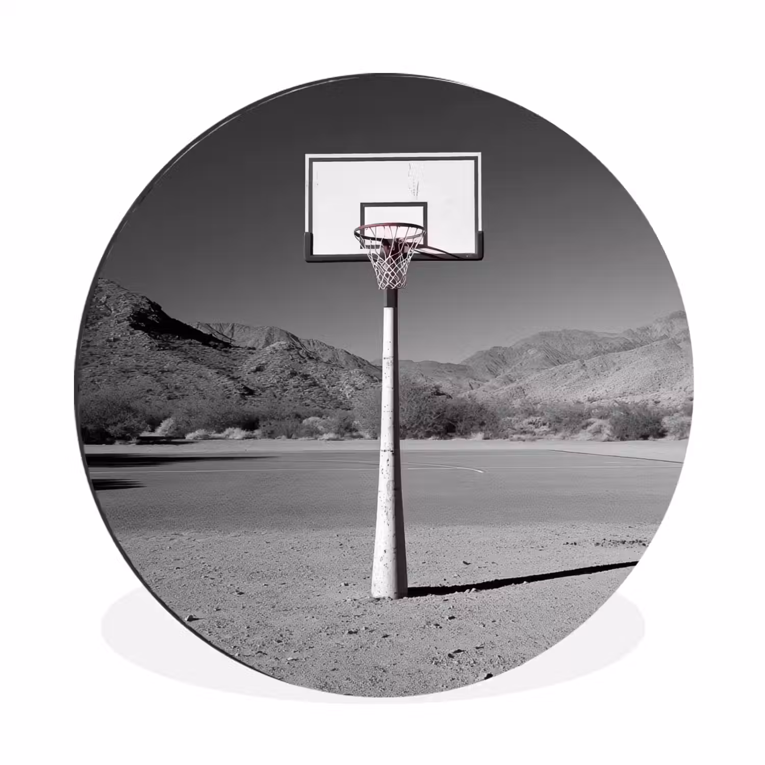 Basketbalpaal - Landschap - Zand - Wit Wandcirkel aluminium klein -3d