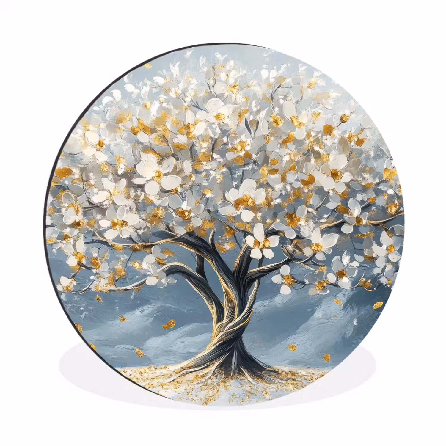 Boom - Winter - Levensboom - Modern - Goud Wandcirkel aluminium klein -3d