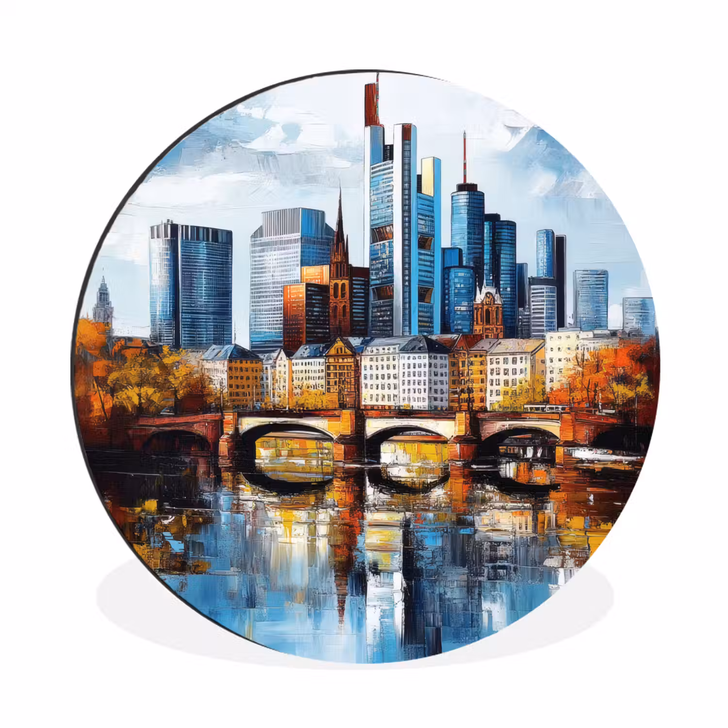 Bomen Frankfurt- Stad - Skyline - Brug Wandcirkel aluminium klein -3d
