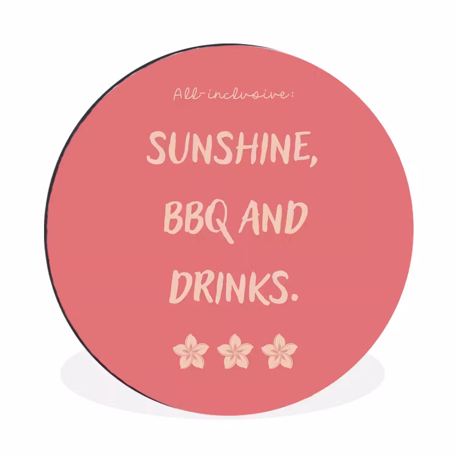 BBQ - Quote - Roze - Zomer Wandcirkel aluminium klein -3d