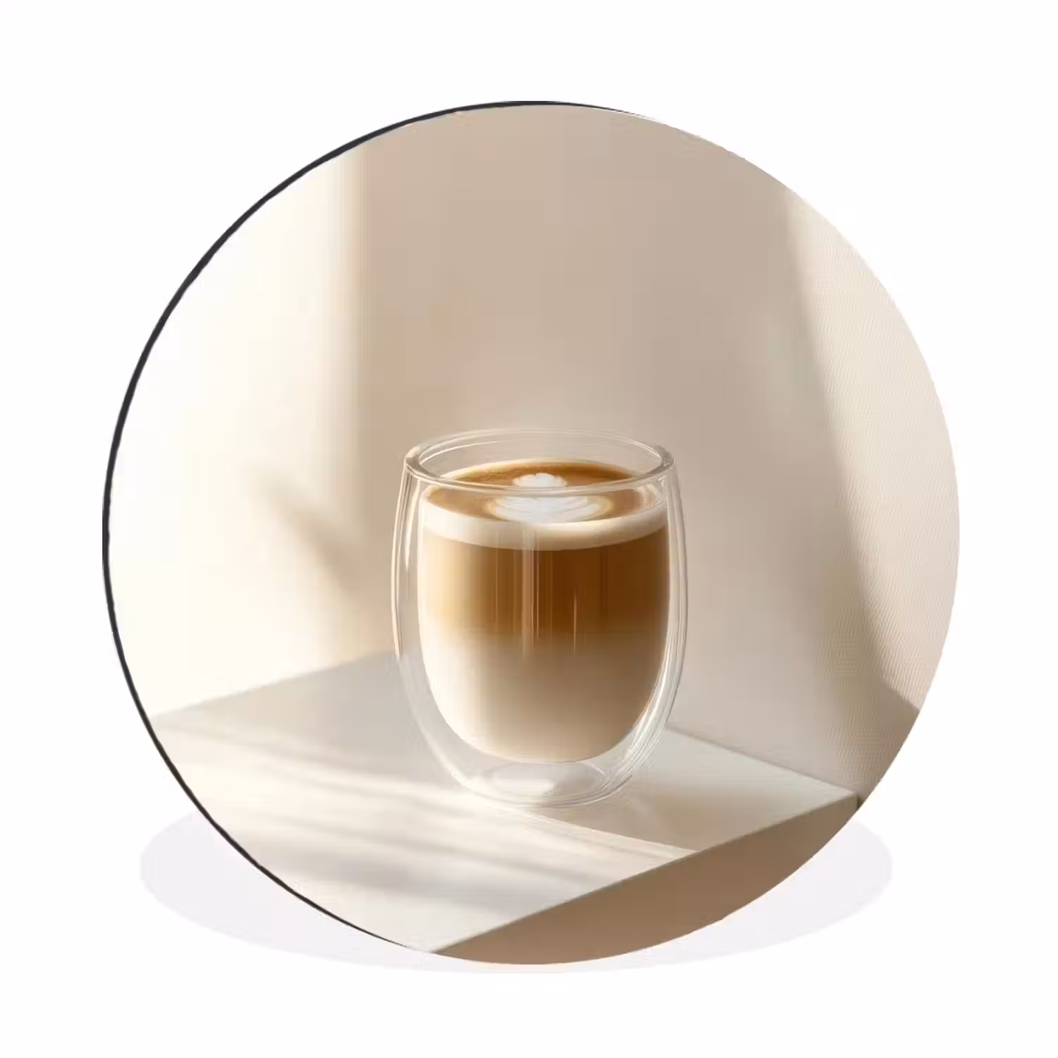 Mok - Latte - Minimalistisch - Schaduw Wandcirkel aluminium klein -3d