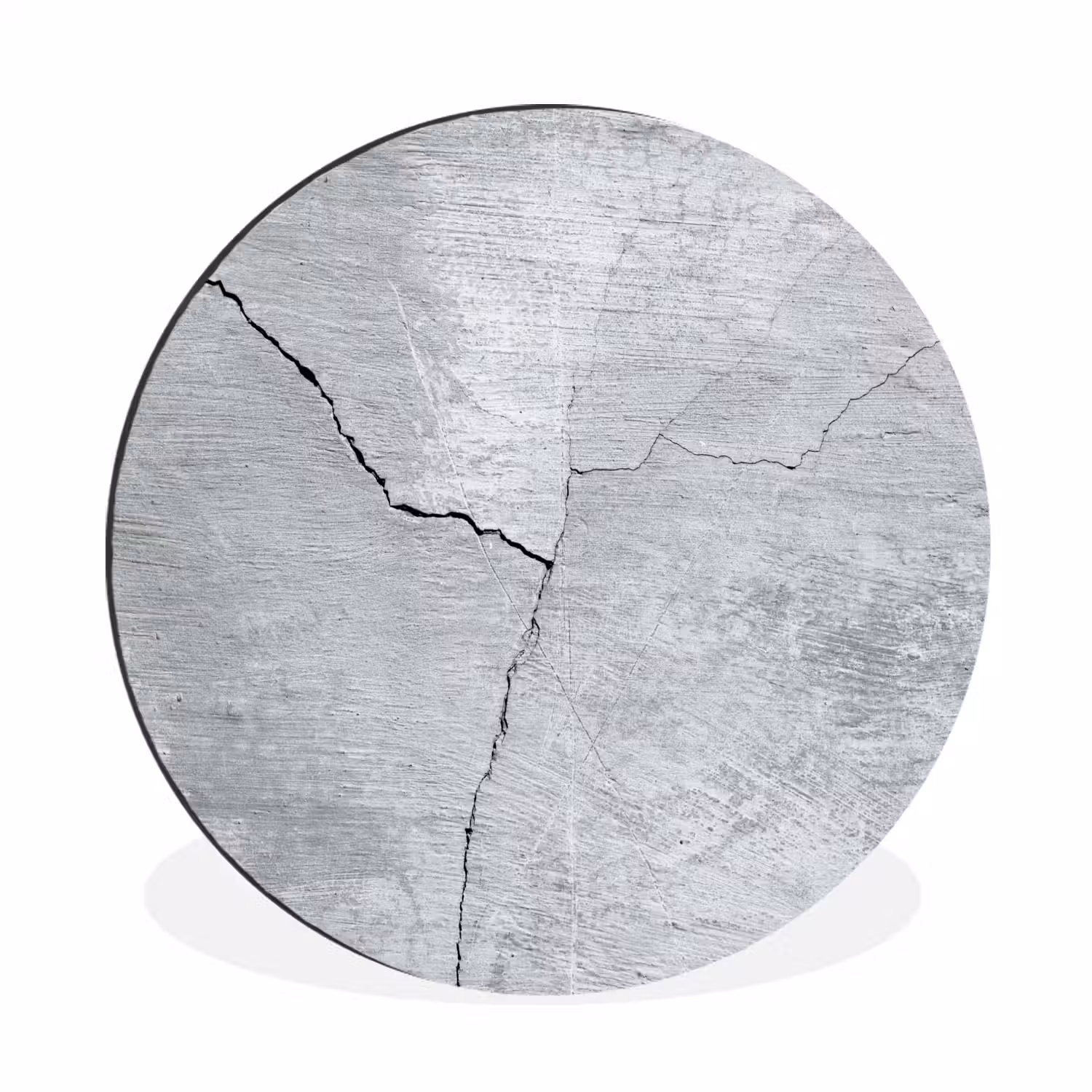 Beton - Scheur - Grijs Wandcirkel aluminium klein -3d