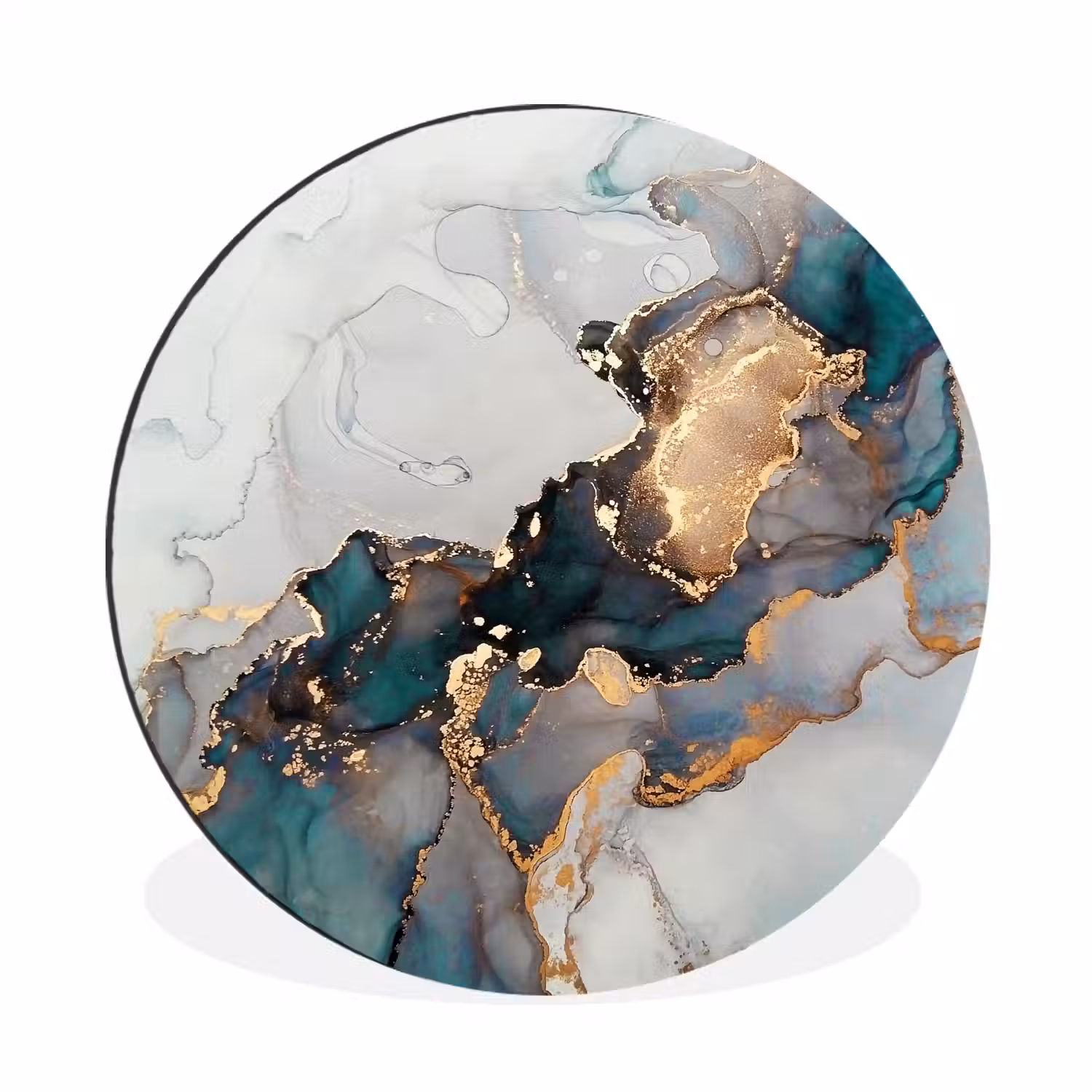 Blauw - Marmer - Goud Wandcirkel aluminium klein -3d
