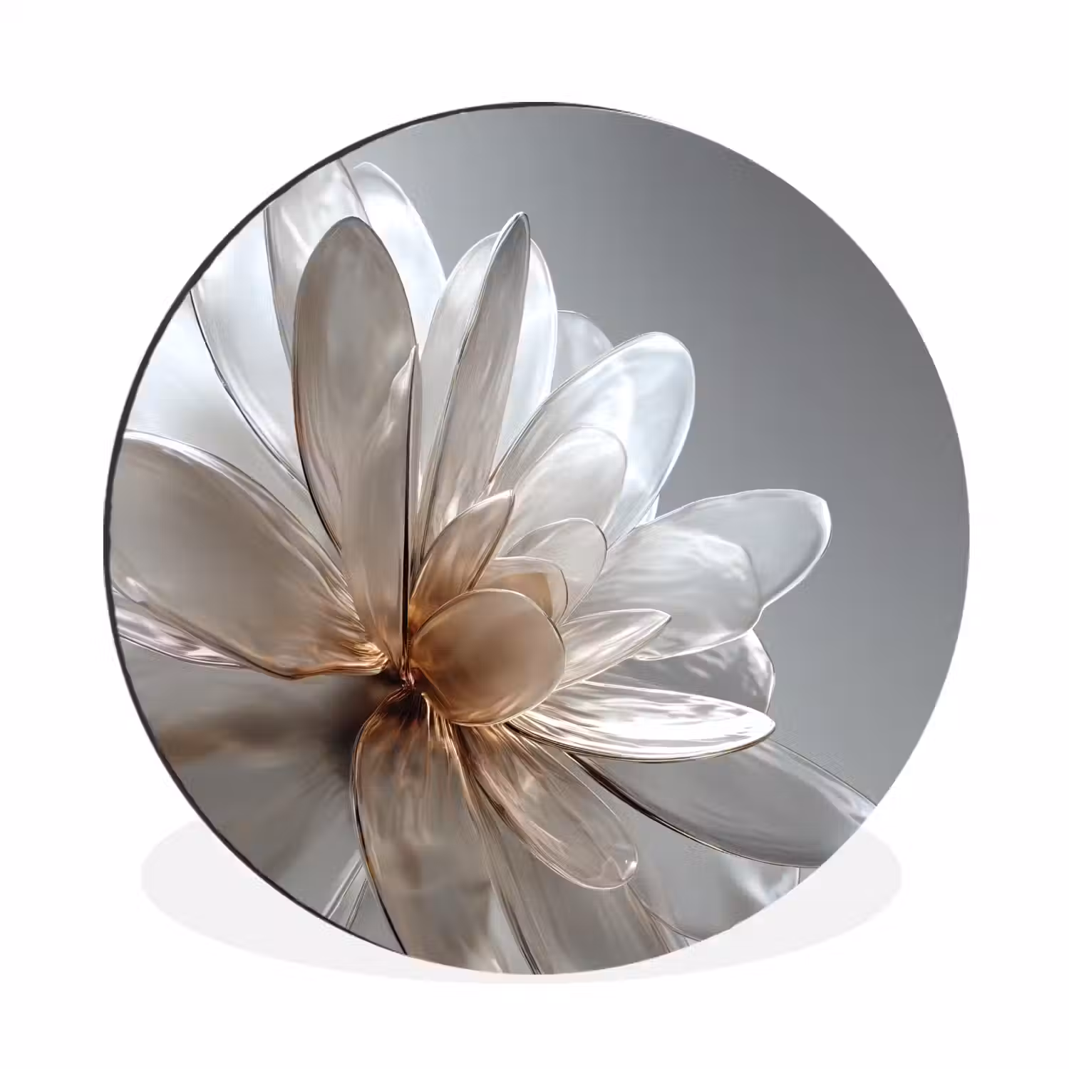 Bloem - Wit - Neutraal Wandcirkel aluminium klein -3d