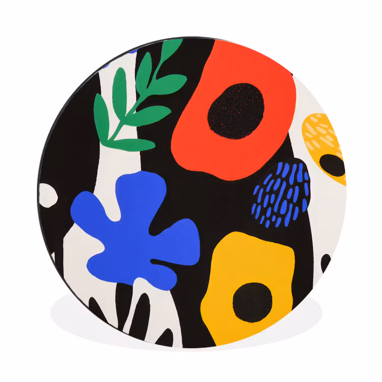 Bloemen - Bladeren - Abstract - Zwart Wandcirkel aluminium klein -3d
