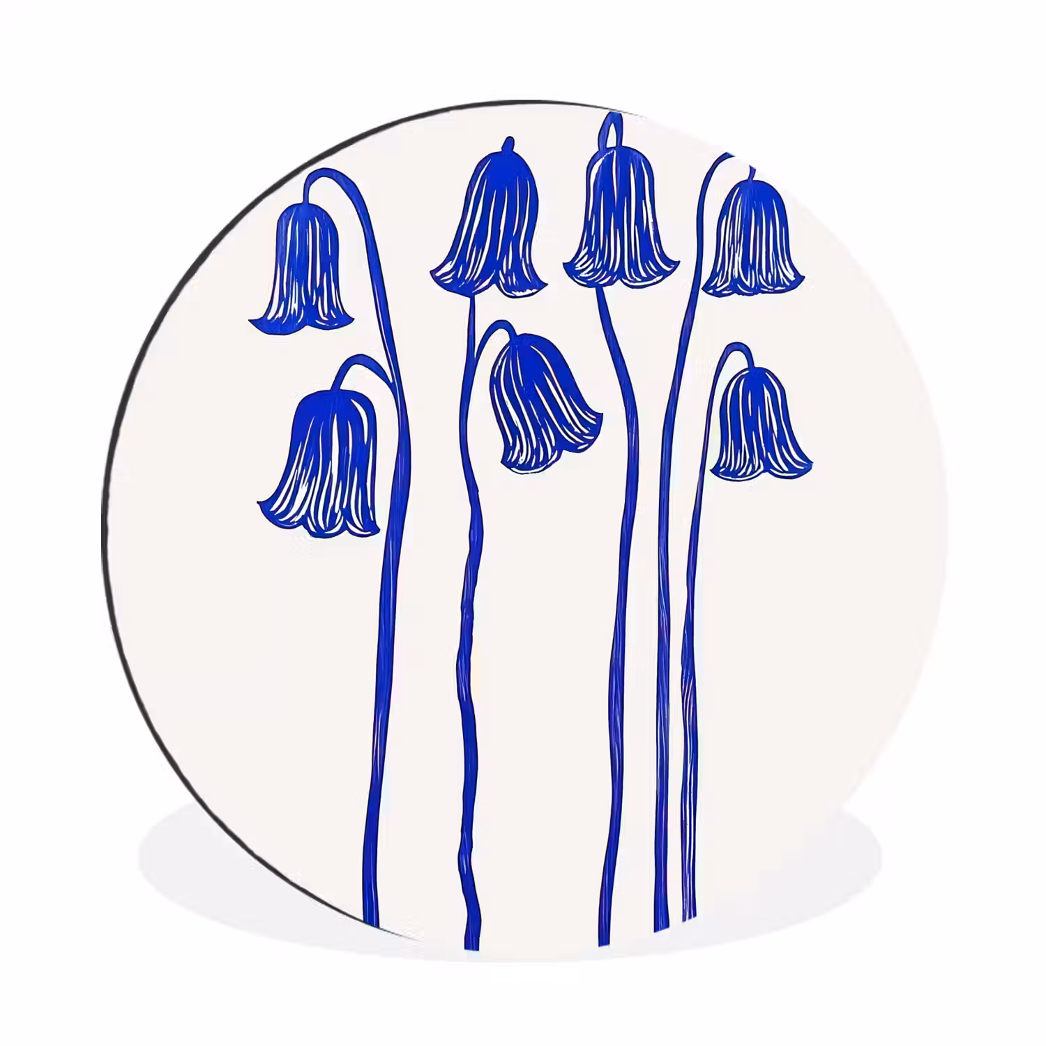 Bloemen - Blauw - Lijnen - Bloemblaadjes Wandcirkel aluminium klein -3d