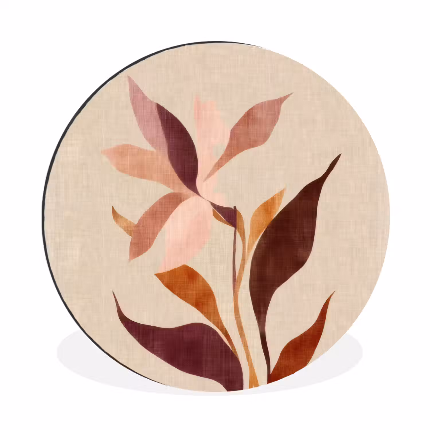 Bloemen - Blaadjes - Minimalistisch - Roze Wandcirkel aluminium klein -3d