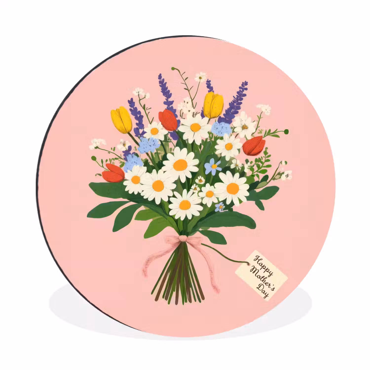 Bloemen - Lint - Kaartje Wandcirkel aluminium klein -3d