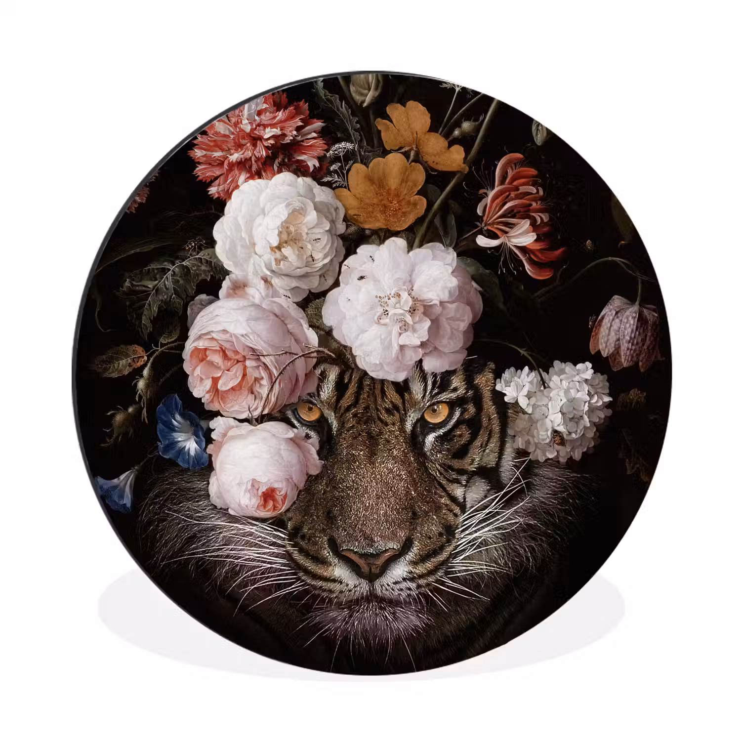Bloemen - Jan Davidsz de Heem - Tijger - Schilderij - Stilleven - Oude meesters Wandcirkel aluminium klein -3d