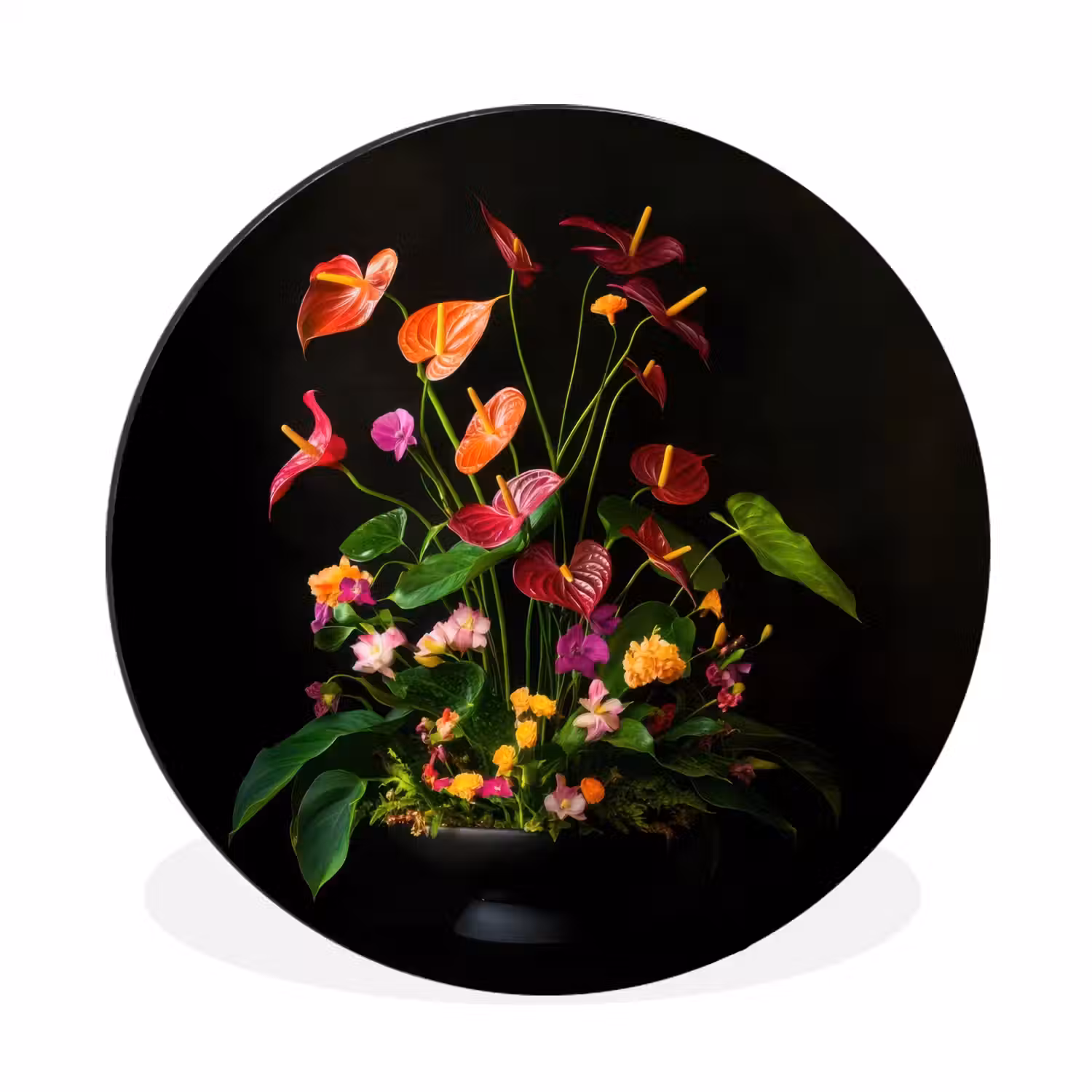 Bloemen - Vaas - Kleurrijk Wandcirkel aluminium klein -3d