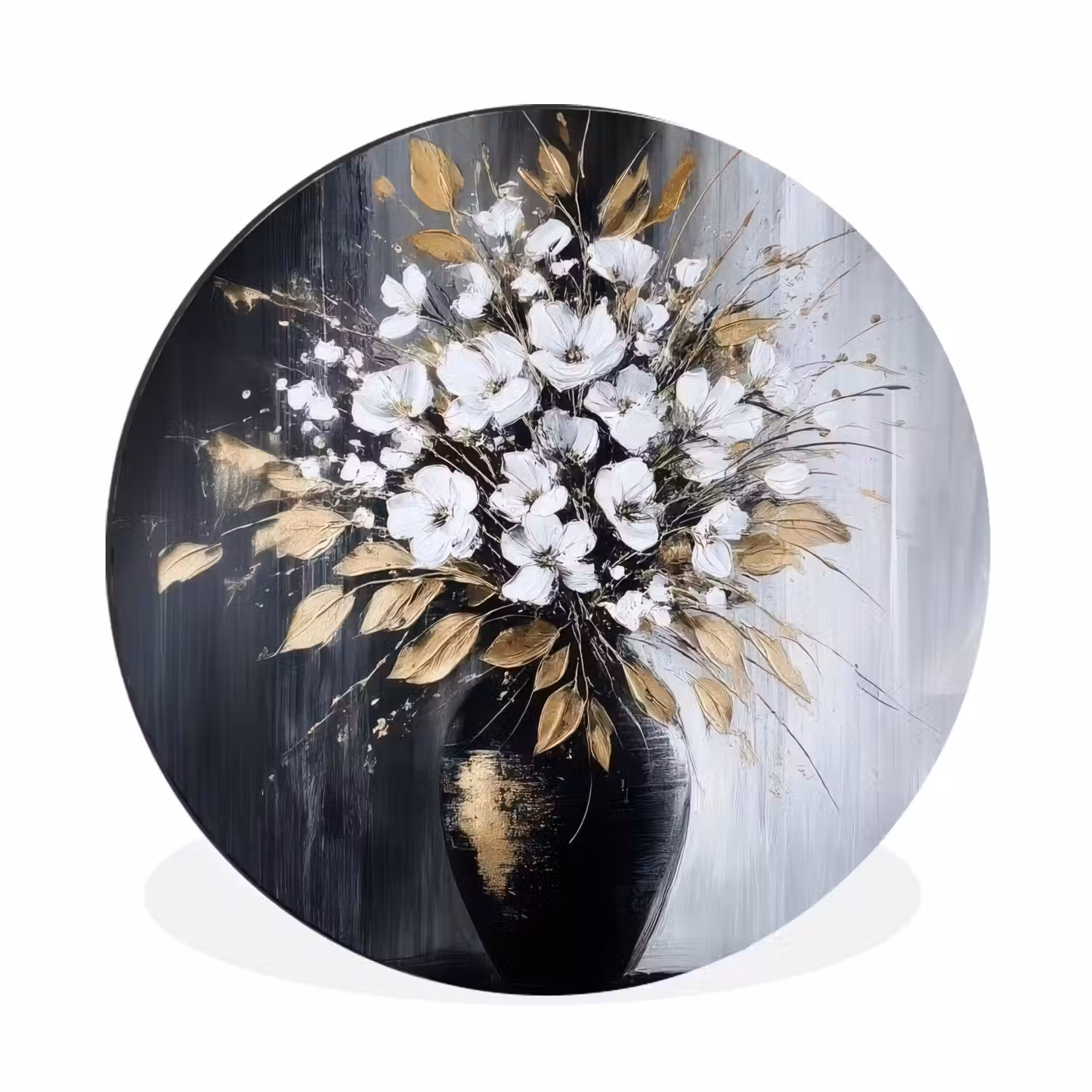 Bloemen - Wit - Vaas - Abstract Wandcirkel aluminium klein -3d