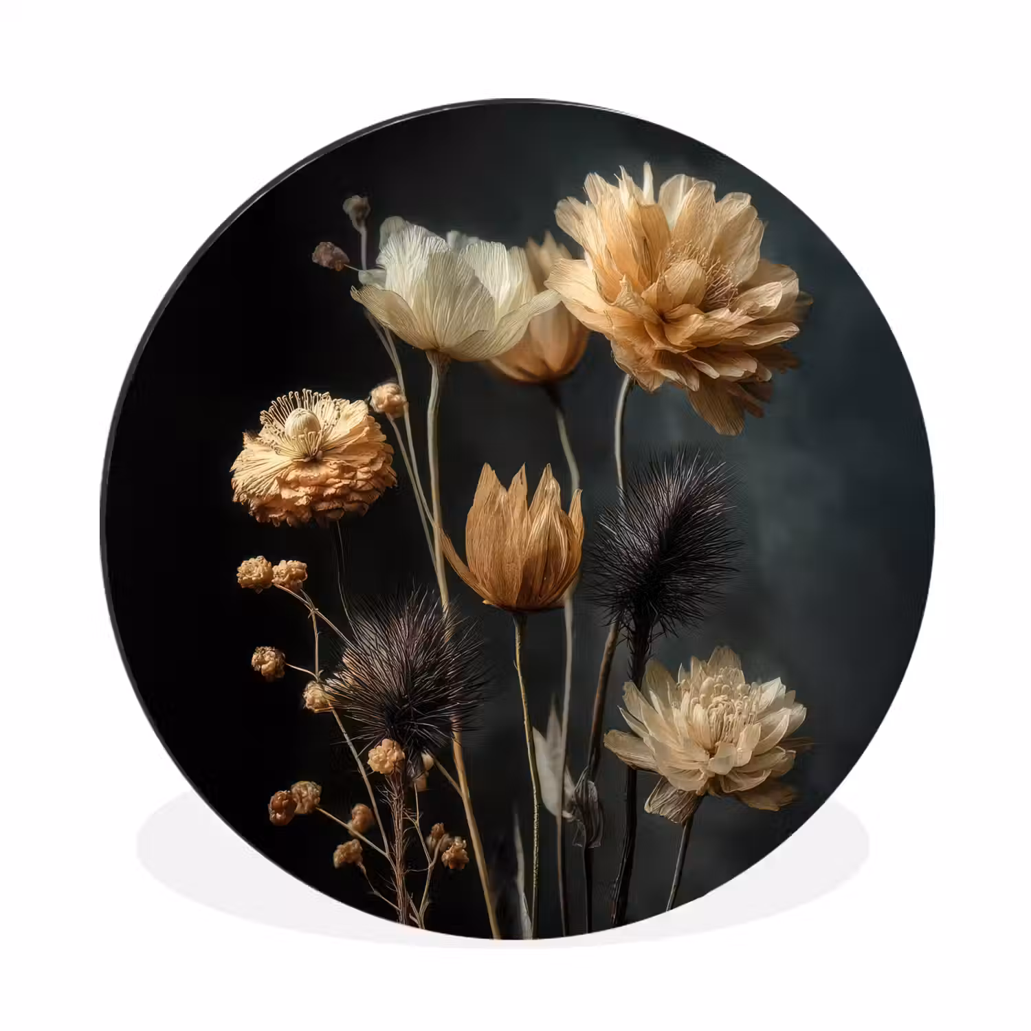 Boeket - Bloemen - Licht - Zwart Wandcirkel aluminium klein -3d