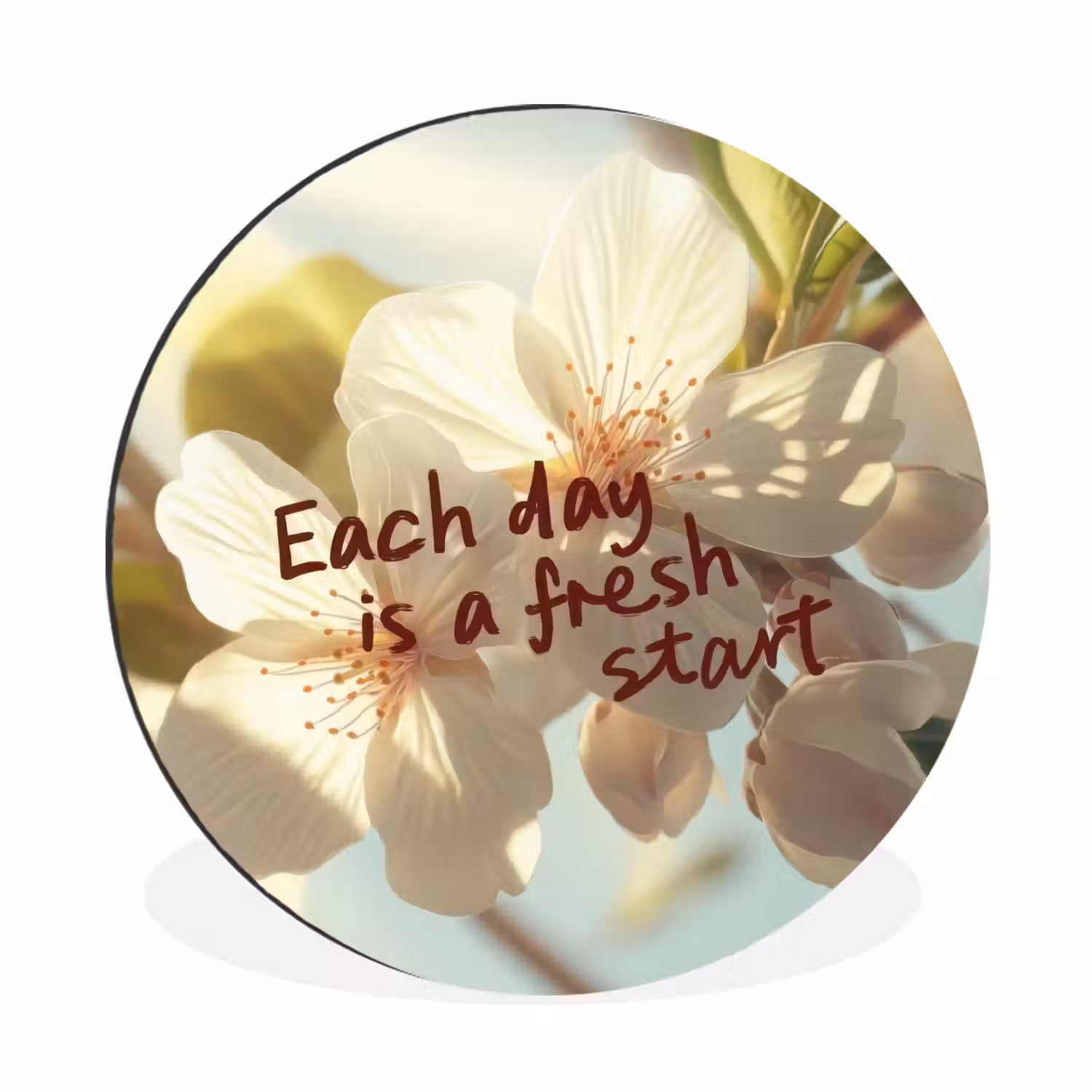 Bloesems - Zonlicht - Quote - Wit Wandcirkel aluminium klein -3d