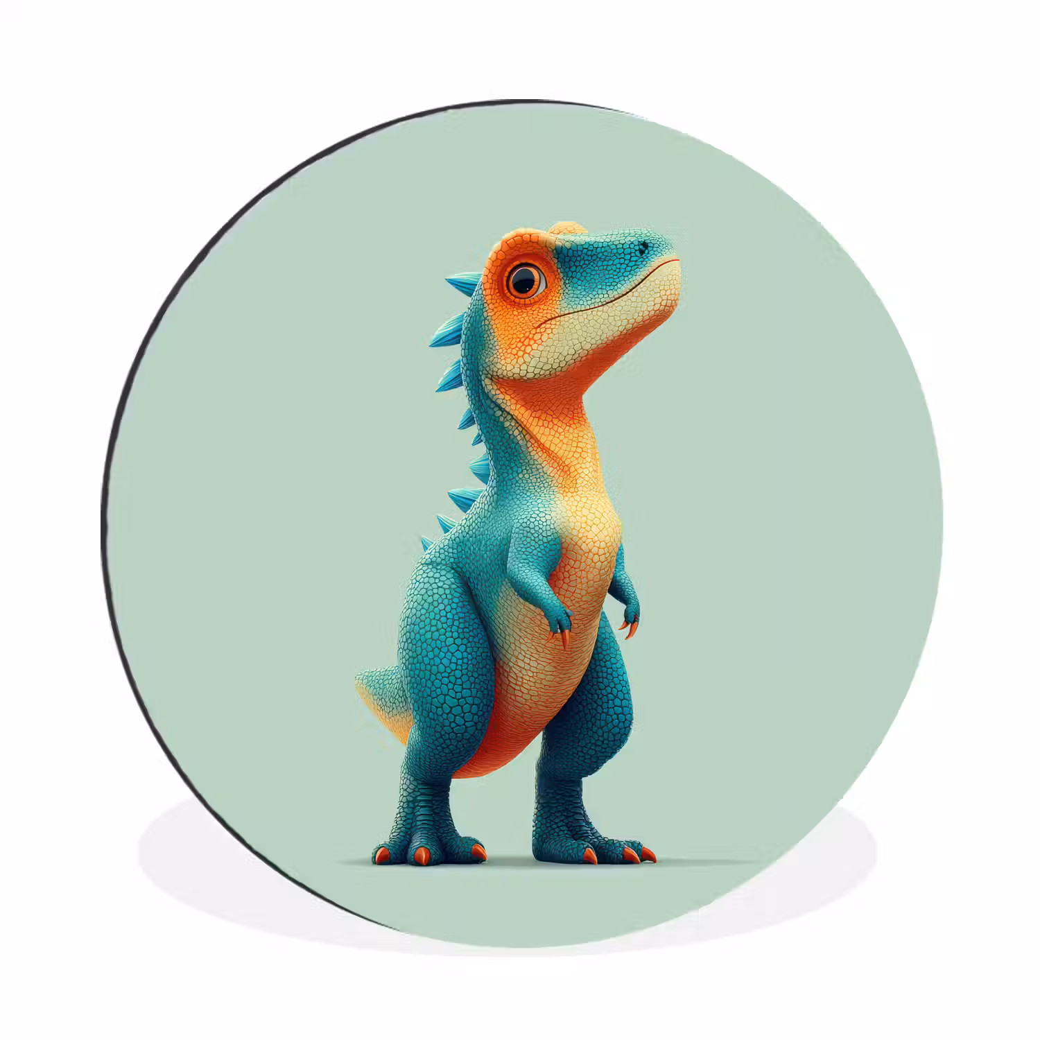 Cartoon - Dino - Oranje - Stekels Wandcirkel aluminium klein -3d