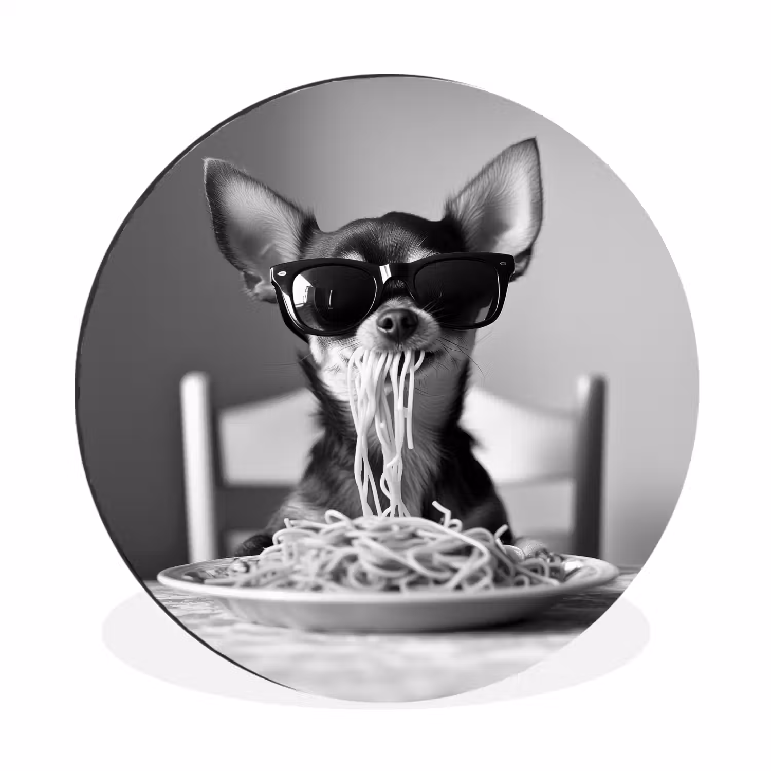 Chihuahua - Hond - Zonnebril - Humoristisch - Zwart - Wit - Spaghetti Wandcirkel aluminium klein -3d
