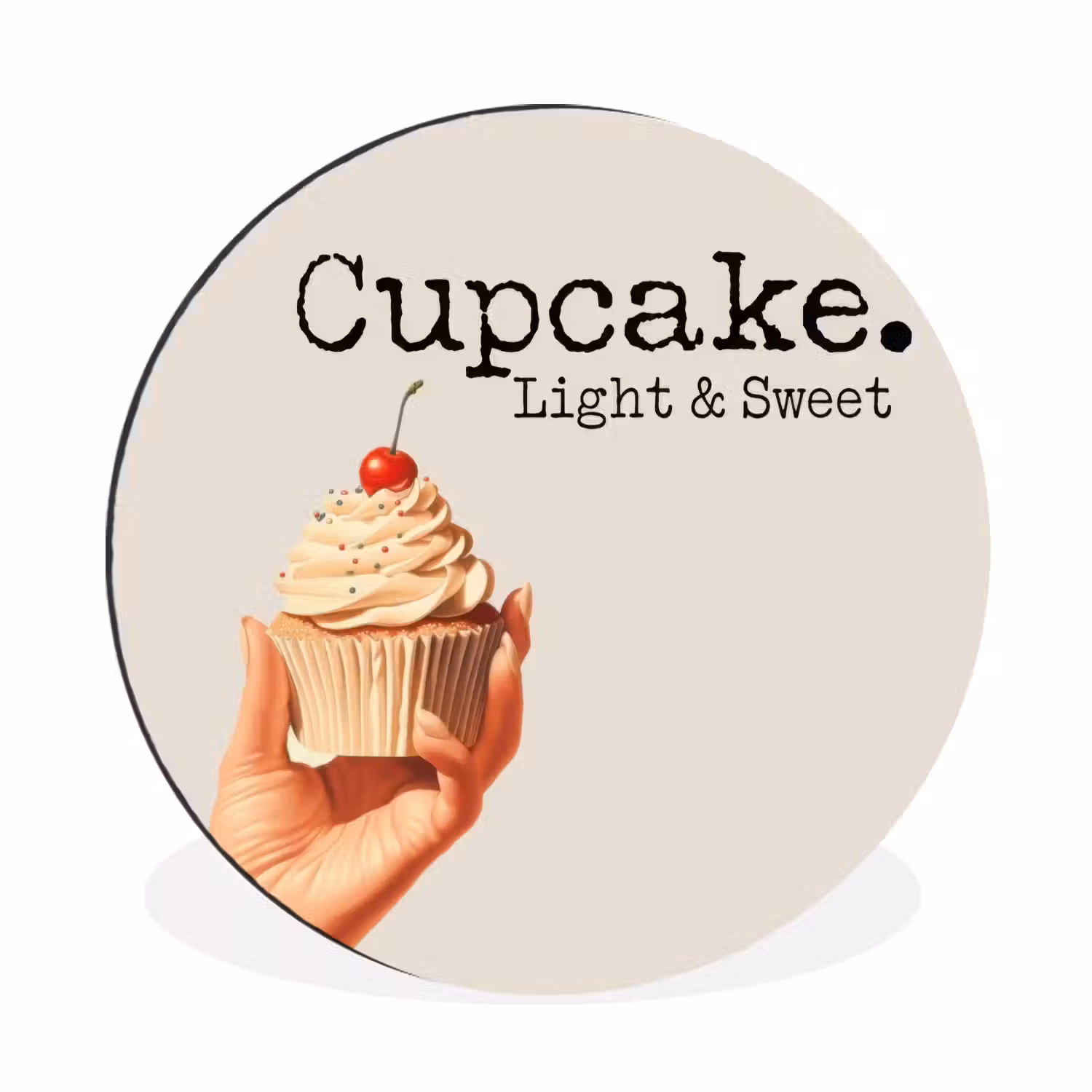 Cupcake - Zoet - Kers Wandcirkel aluminium klein -3d