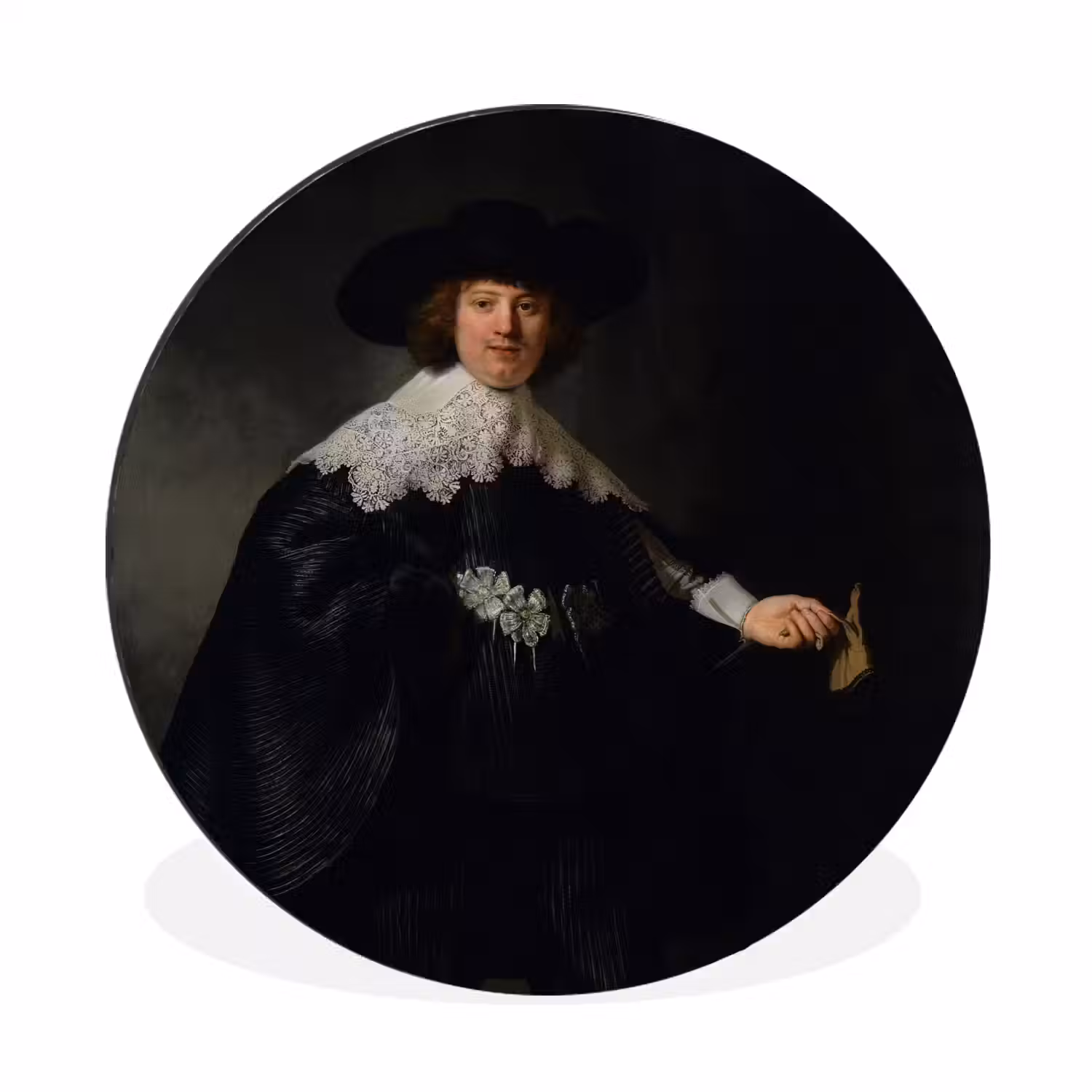 Het huwelijksportret van Marten Soolmans - Rembrandt van Rijn Wandcirkel aluminium klein -3d