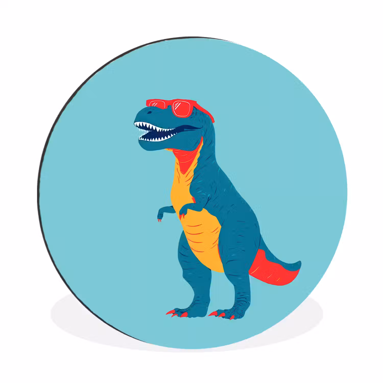 Dinosaurus - Blauw - Zonnebril Wandcirkel aluminium klein -3d