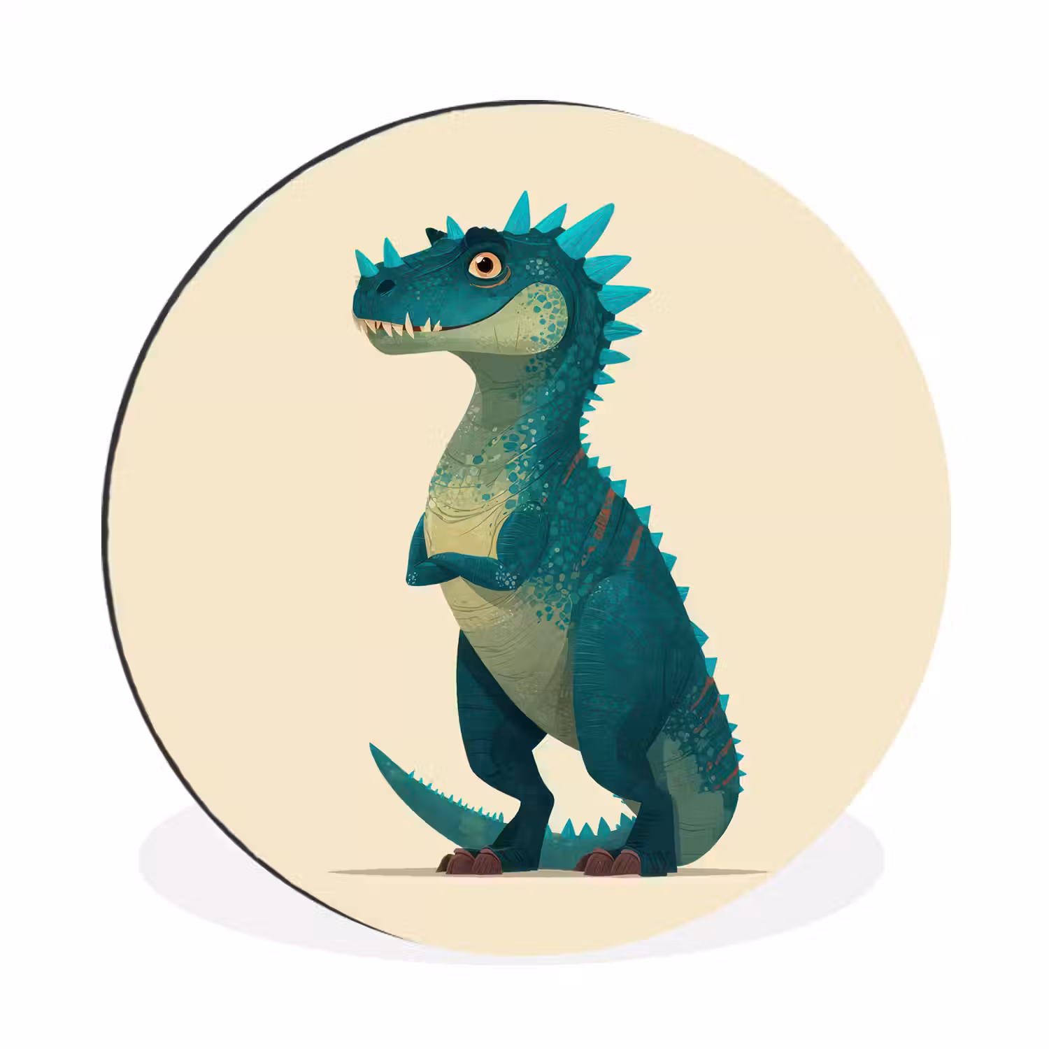 Dinosaurus - Turquoise - Stekels Wandcirkel aluminium klein -3d