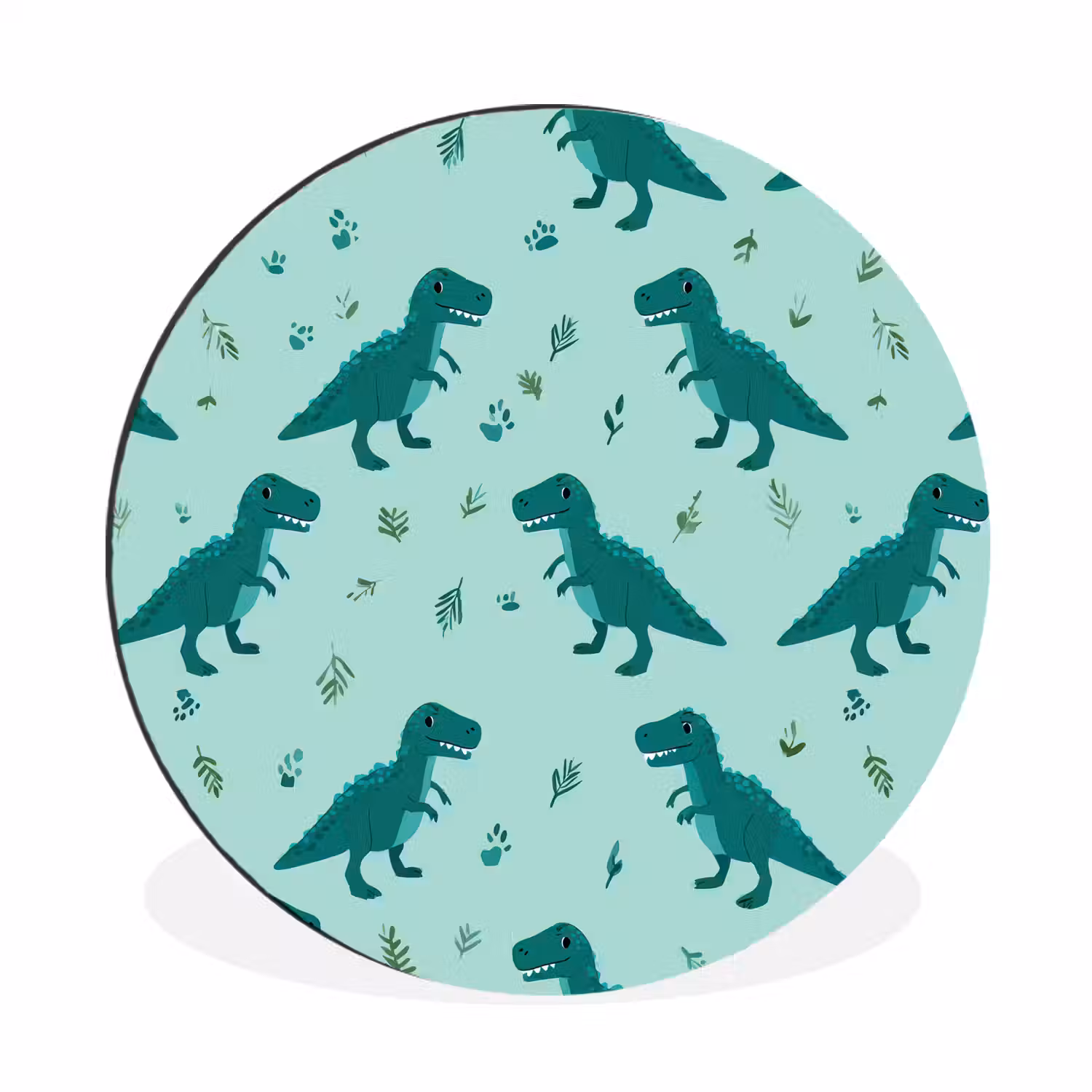 Donkergroen - Dinosaurussen - Afdrukken - Bladeren Wandcirkel aluminium klein -3d