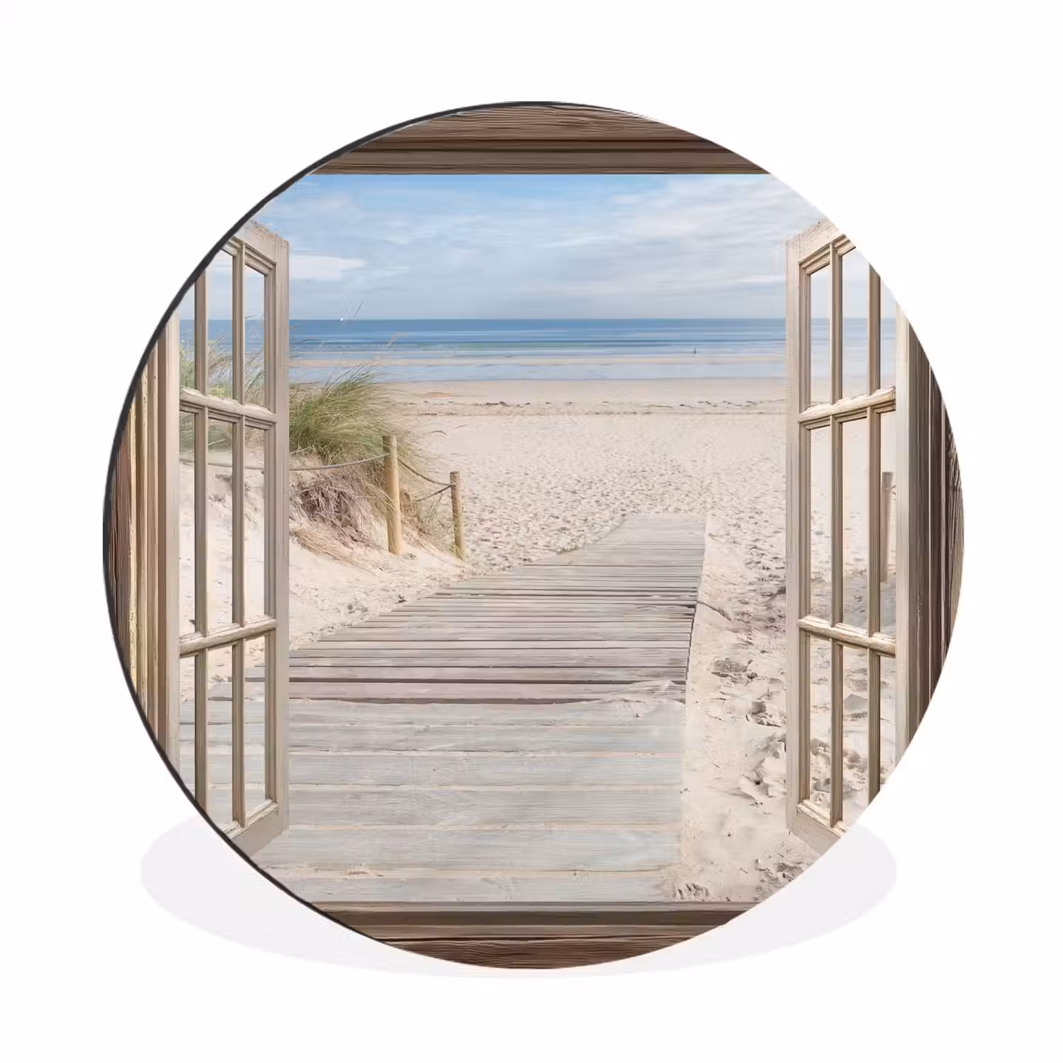 Doorkijk - Strand - Duinen - Pad - Landschap Wandcirkel aluminium klein -3d