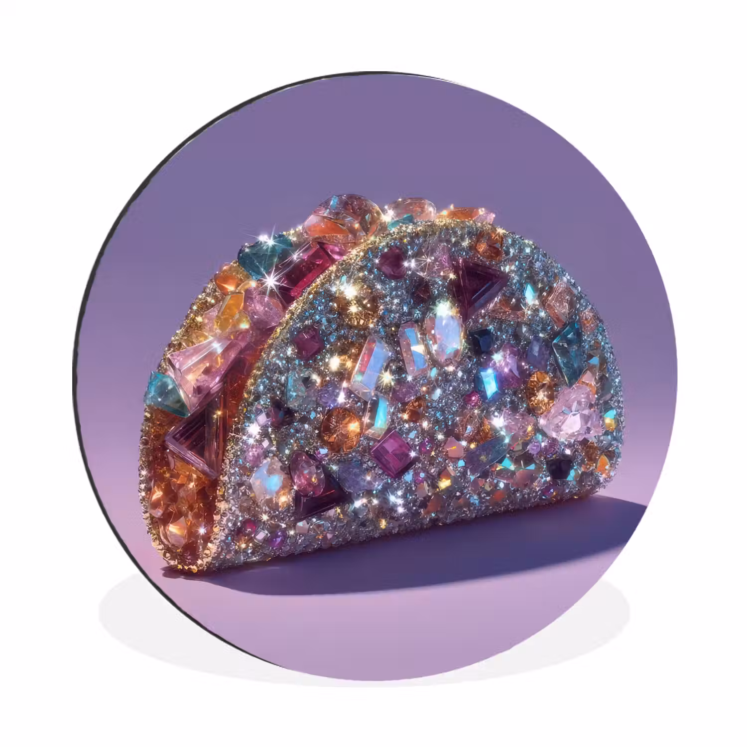 Edelstenen - Glitters - Paars - Kleurrijk Wandcirkel aluminium klein -3d