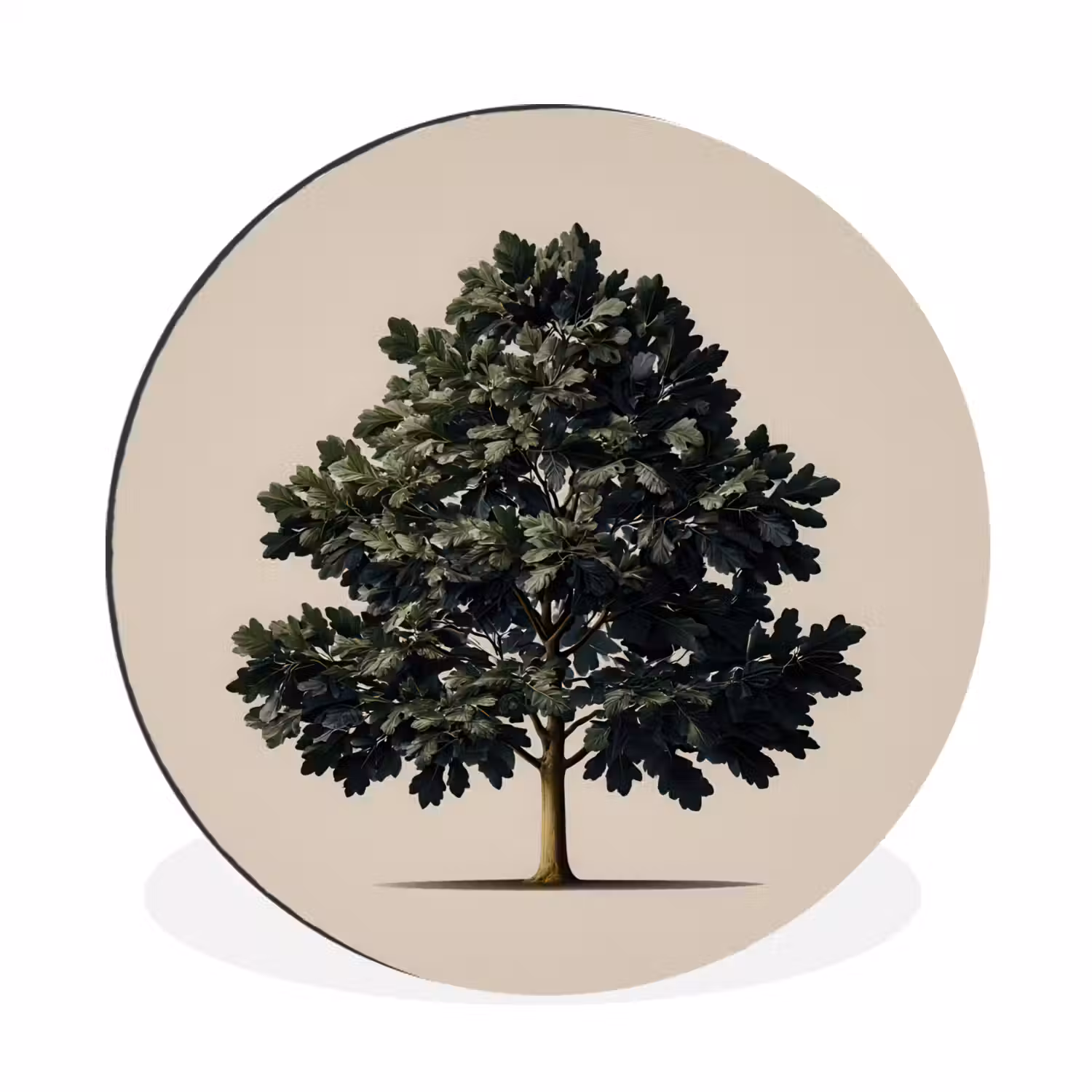 Eikenboom - Schaduw - Egaal Wandcirkel aluminium klein -3d