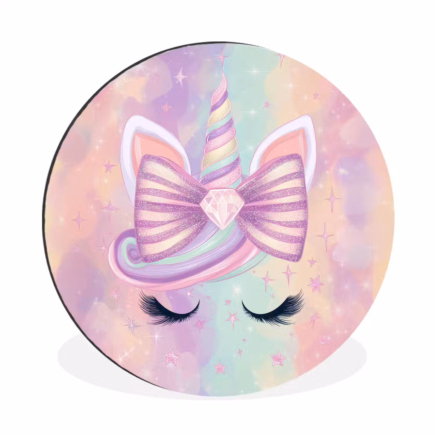 Eenhoorn - Glitters - Regenboog - Pastel Wandcirkel aluminium klein -3d