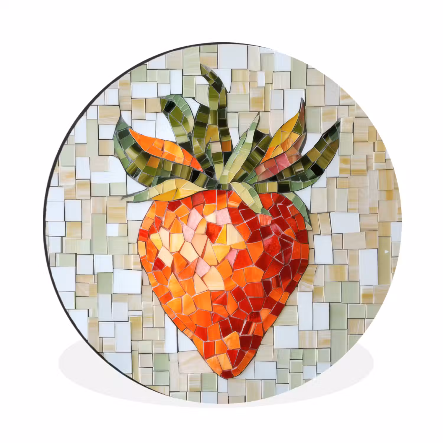 Aardbei - Rood - Mozaïek - Fruit Wandcirkel aluminium klein -3d