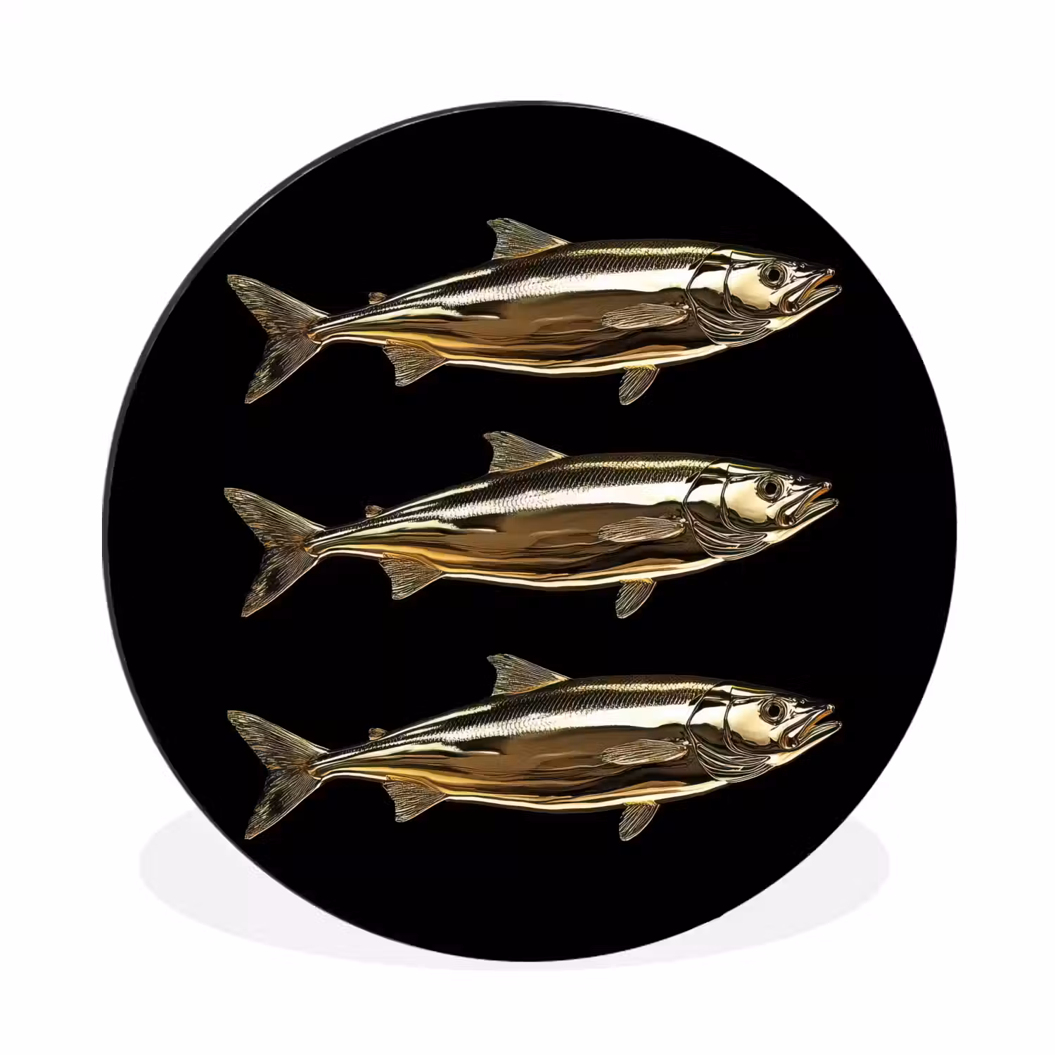 Vissen - Goud - Zwart Wandcirkel aluminium klein -3d