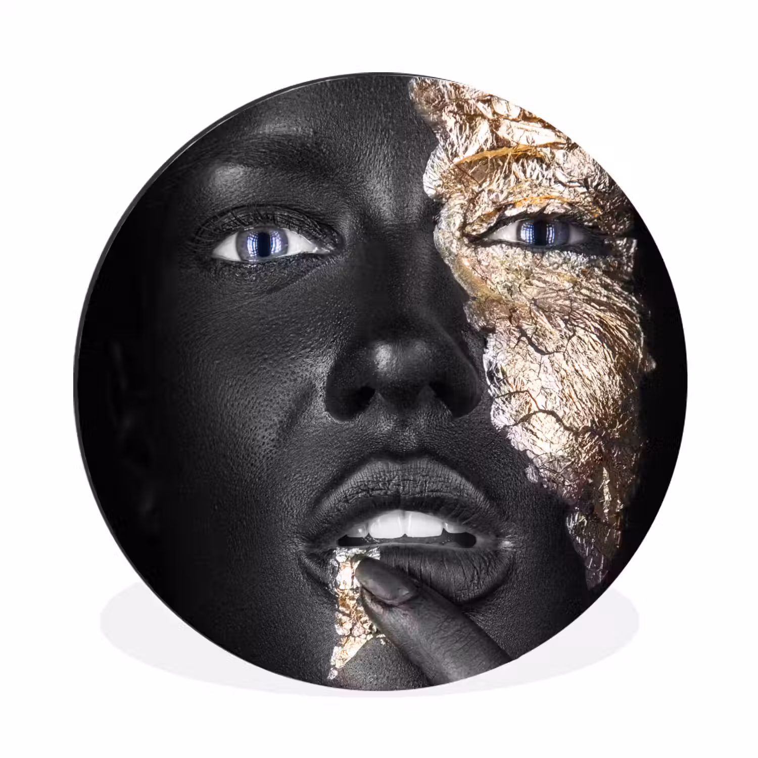 Vrouw - Bladgoud - Zwart - Huid - Luxe Wandcirkel aluminium klein -3d