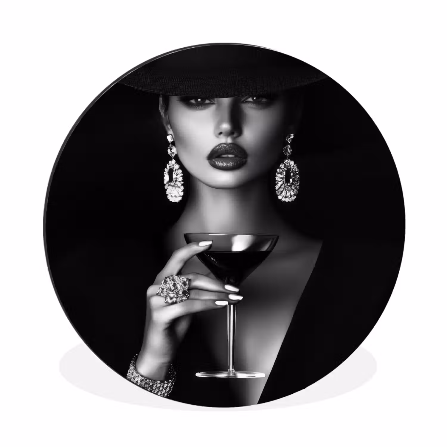 Vrouw - Cocktail - Chic Wandcirkel aluminium klein -3d