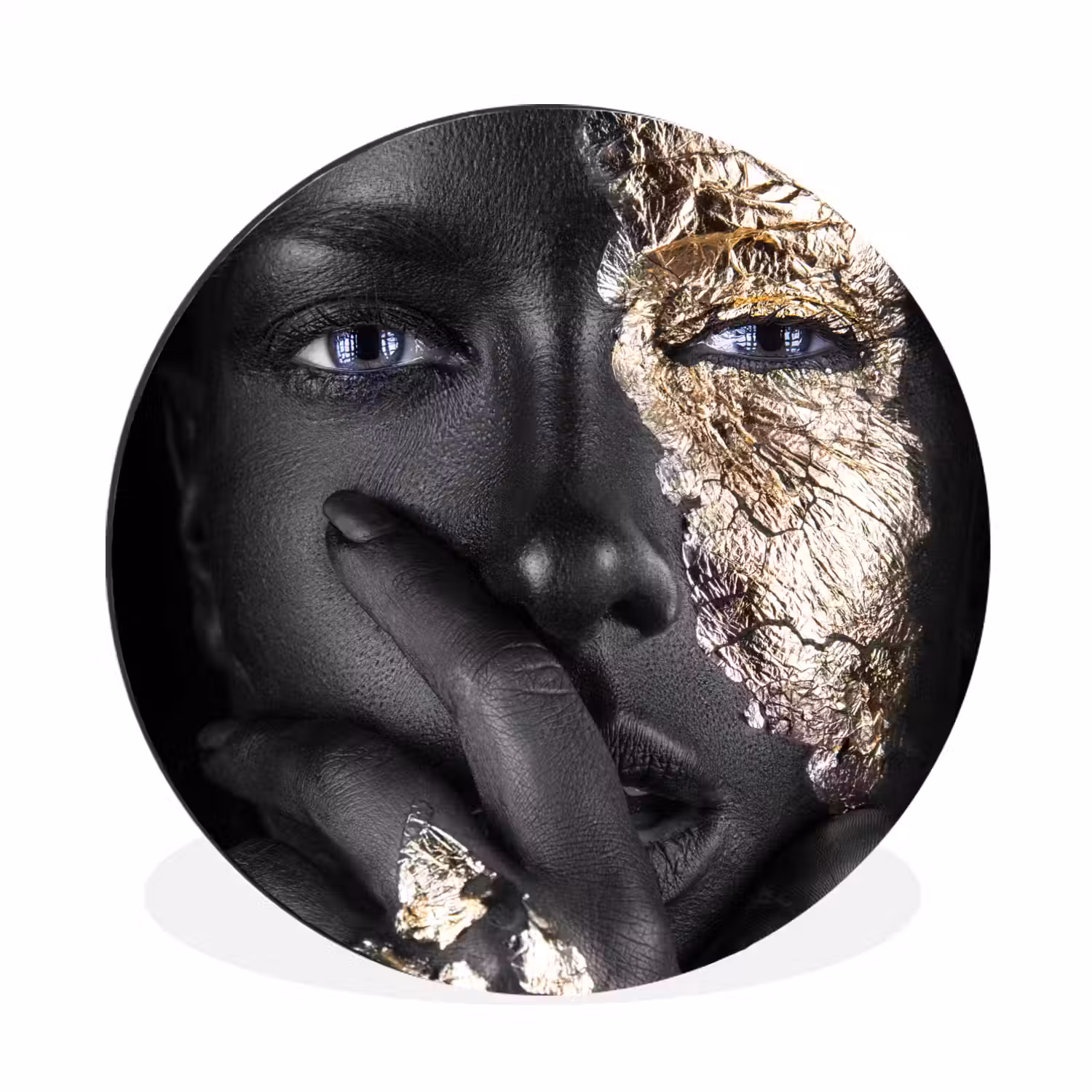 Vrouw - Goud - Zwart - Schmink - Luxe Wandcirkel aluminium klein -3d