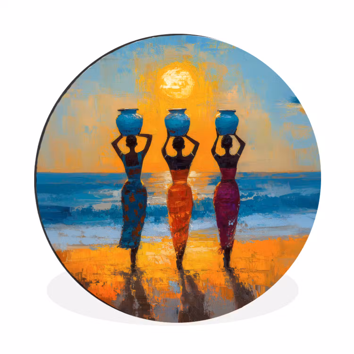Vrouwen - Strand - Zondsondergang Wandcirkel aluminium klein -3d