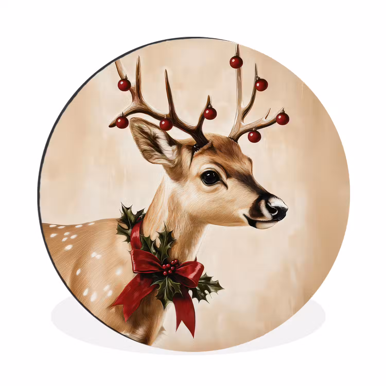 Gewei - Kerst - Rendier - Rood Wandcirkel aluminium klein -3d