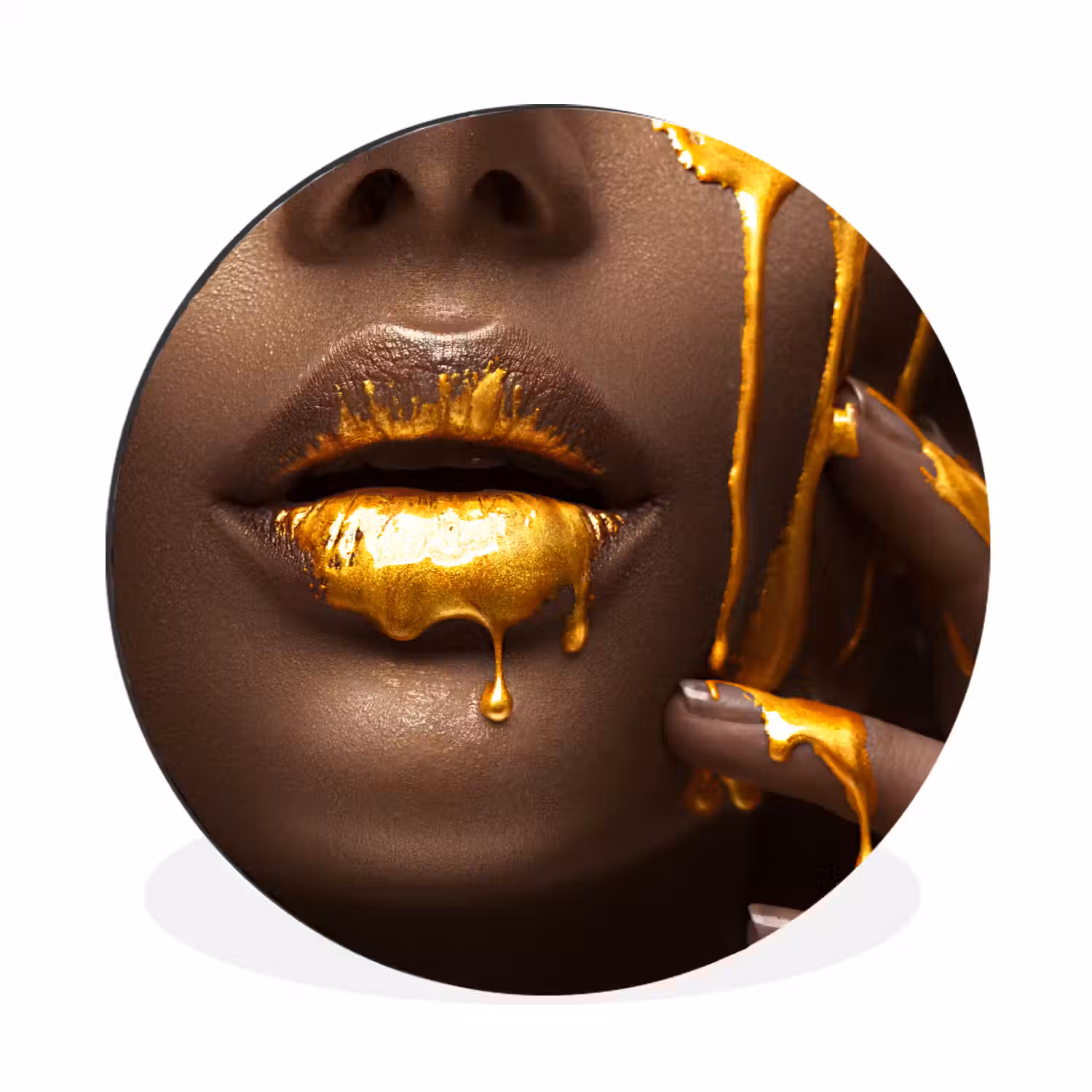 Goud - Vrouw - Verf - Lippen - Luxe Wandcirkel aluminium klein -3d