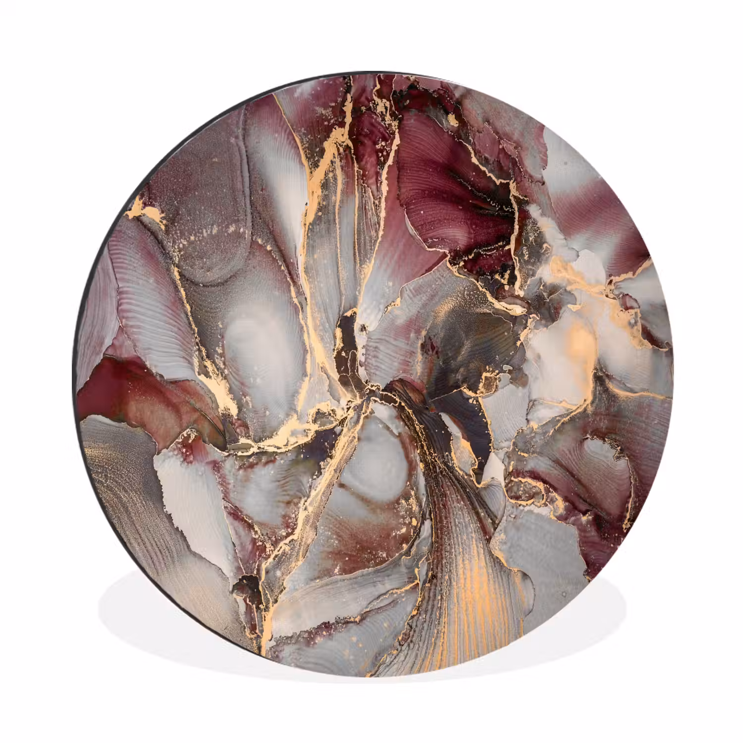 Goud - Marmer - Paars Wandcirkel aluminium klein -3d