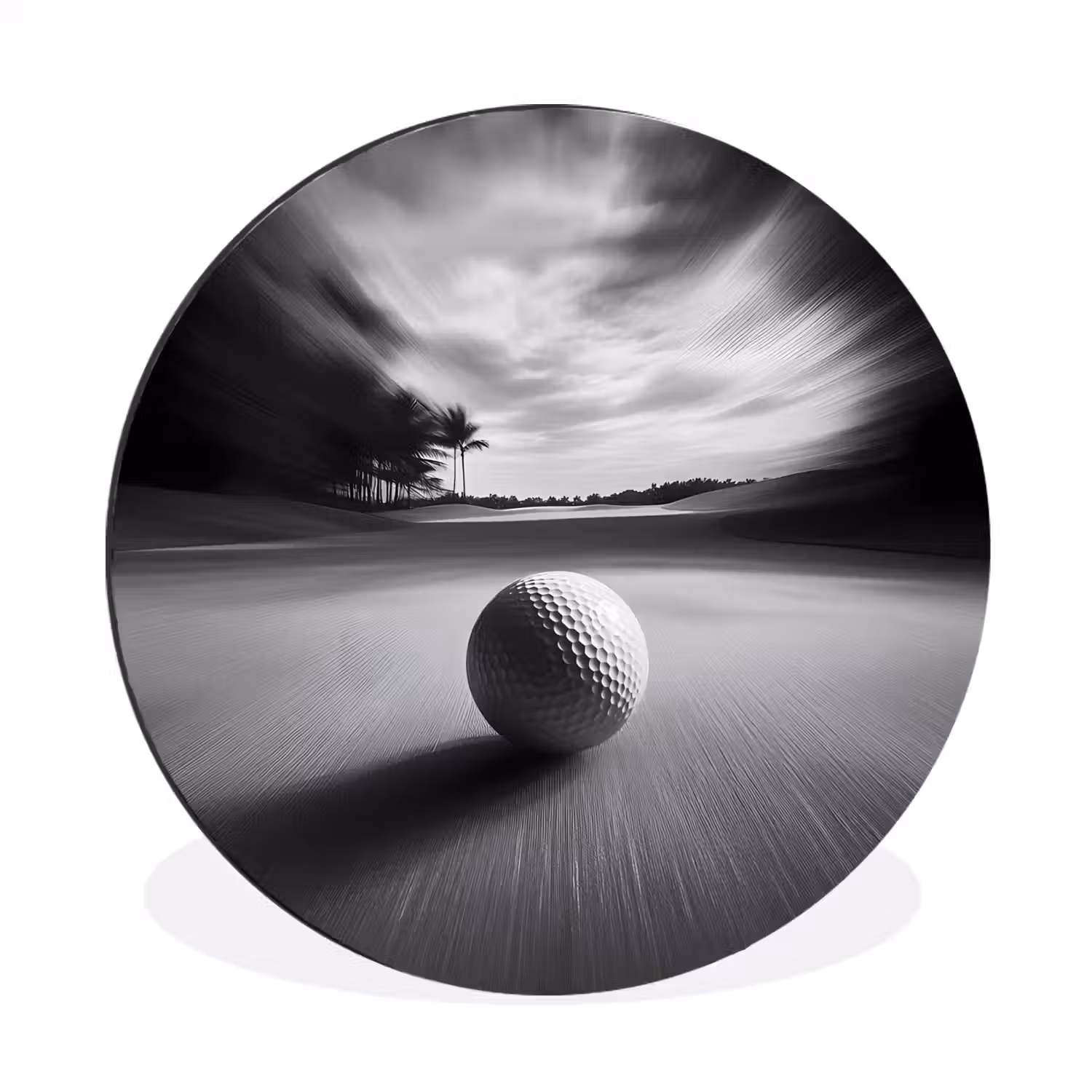 Golfbal - Wazig - Zwart Wandcirkel aluminium klein -3d