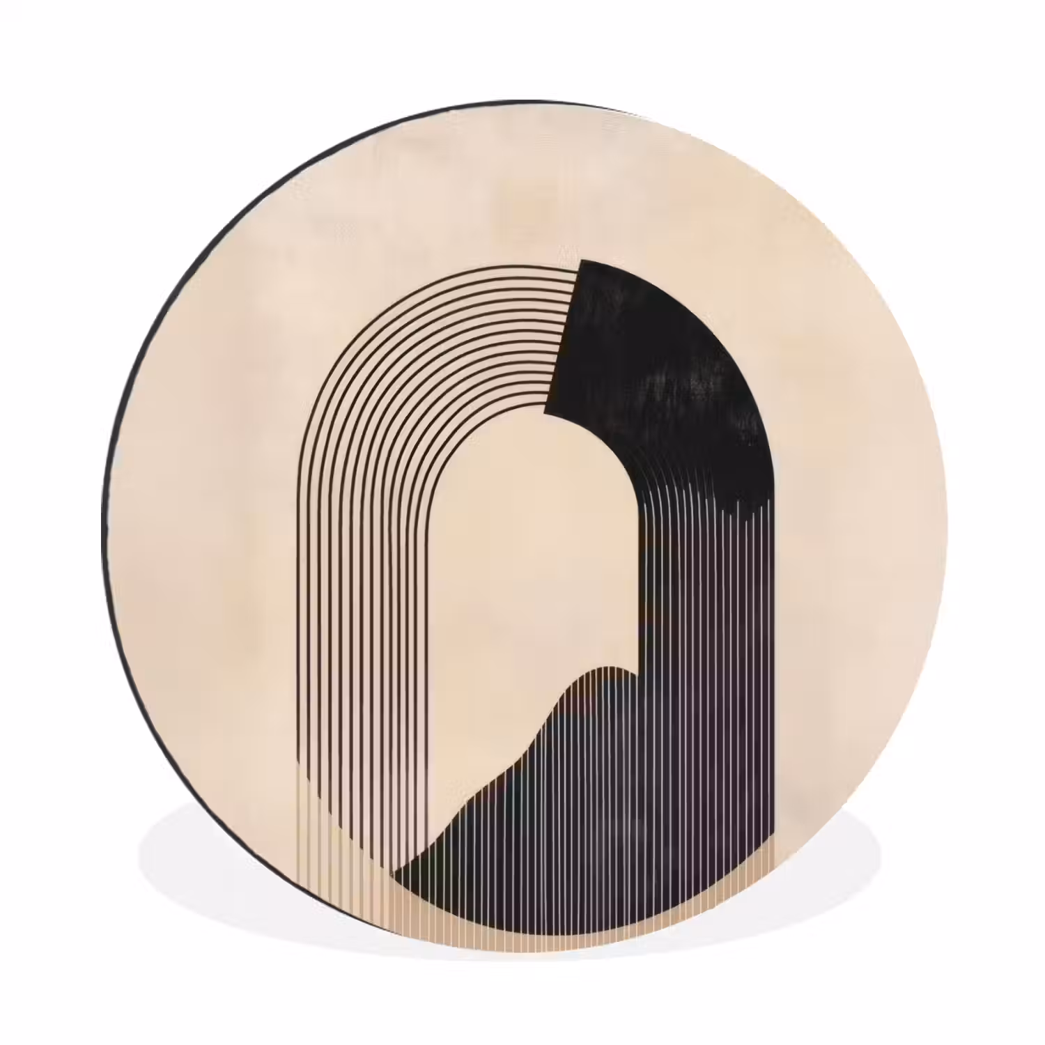 Grafisch gebogen motief - Beige Wandcirkel aluminium klein -3d