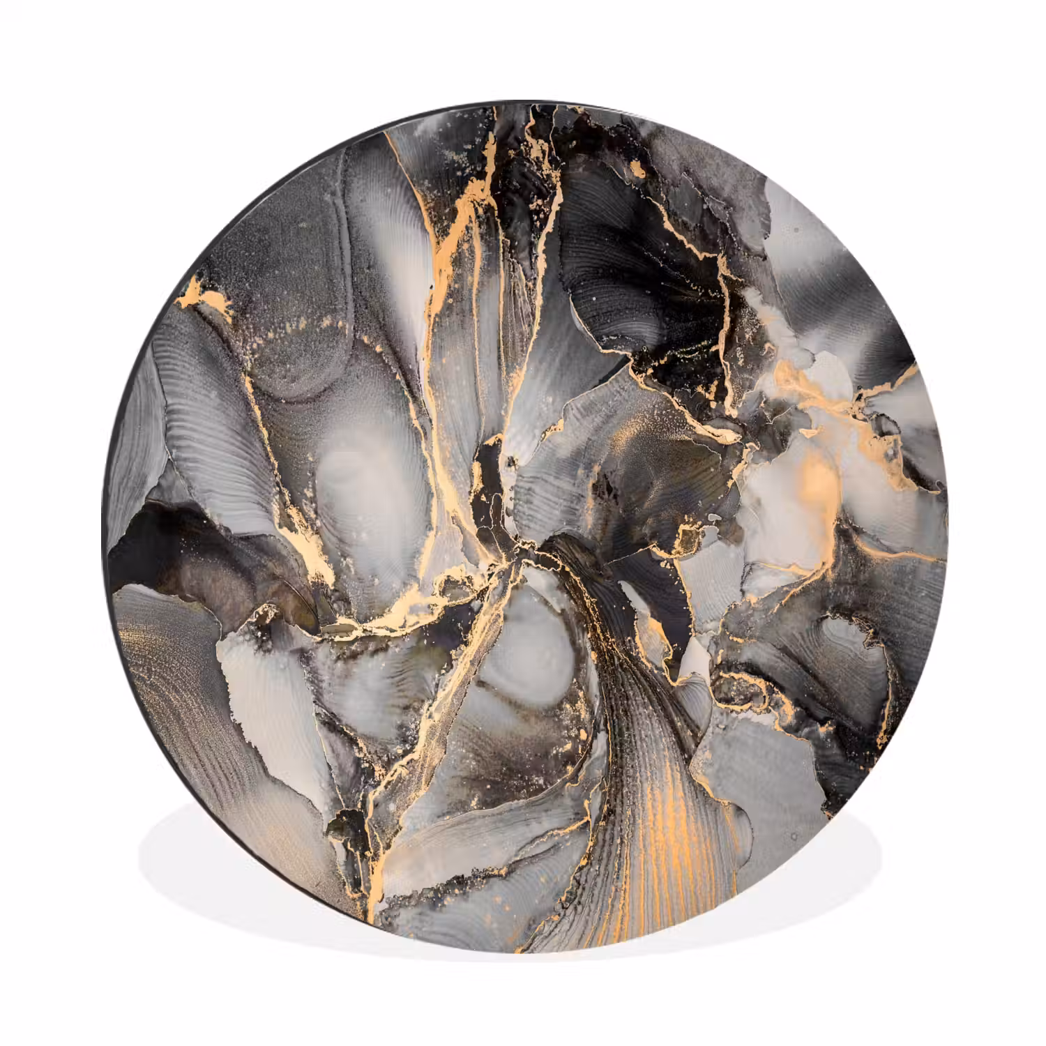 Grijs - Luxe - Goud - Marmer Wandcirkel aluminium klein -3d