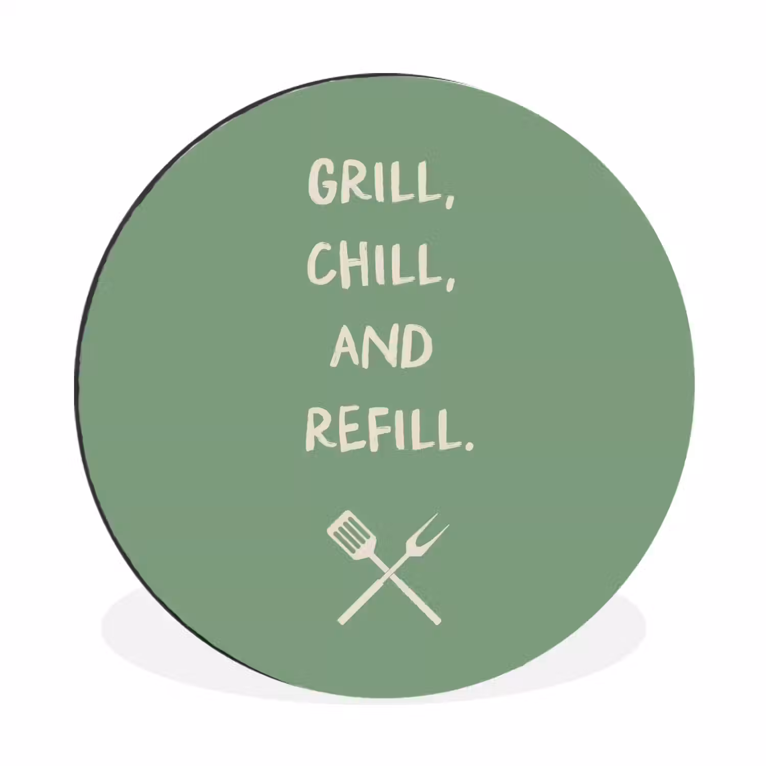 Grill - Groen - Zomer - Quote Wandcirkel aluminium klein -3d