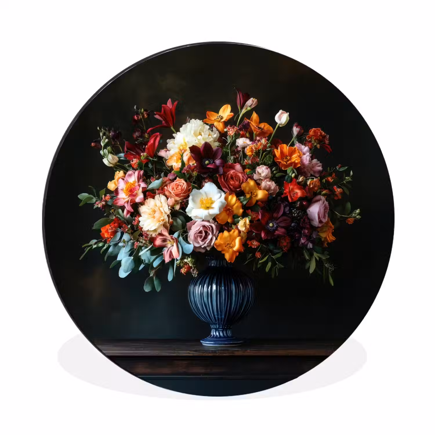 Groot - Bloemen - Vaas - Boeket Wandcirkel aluminium klein -3d