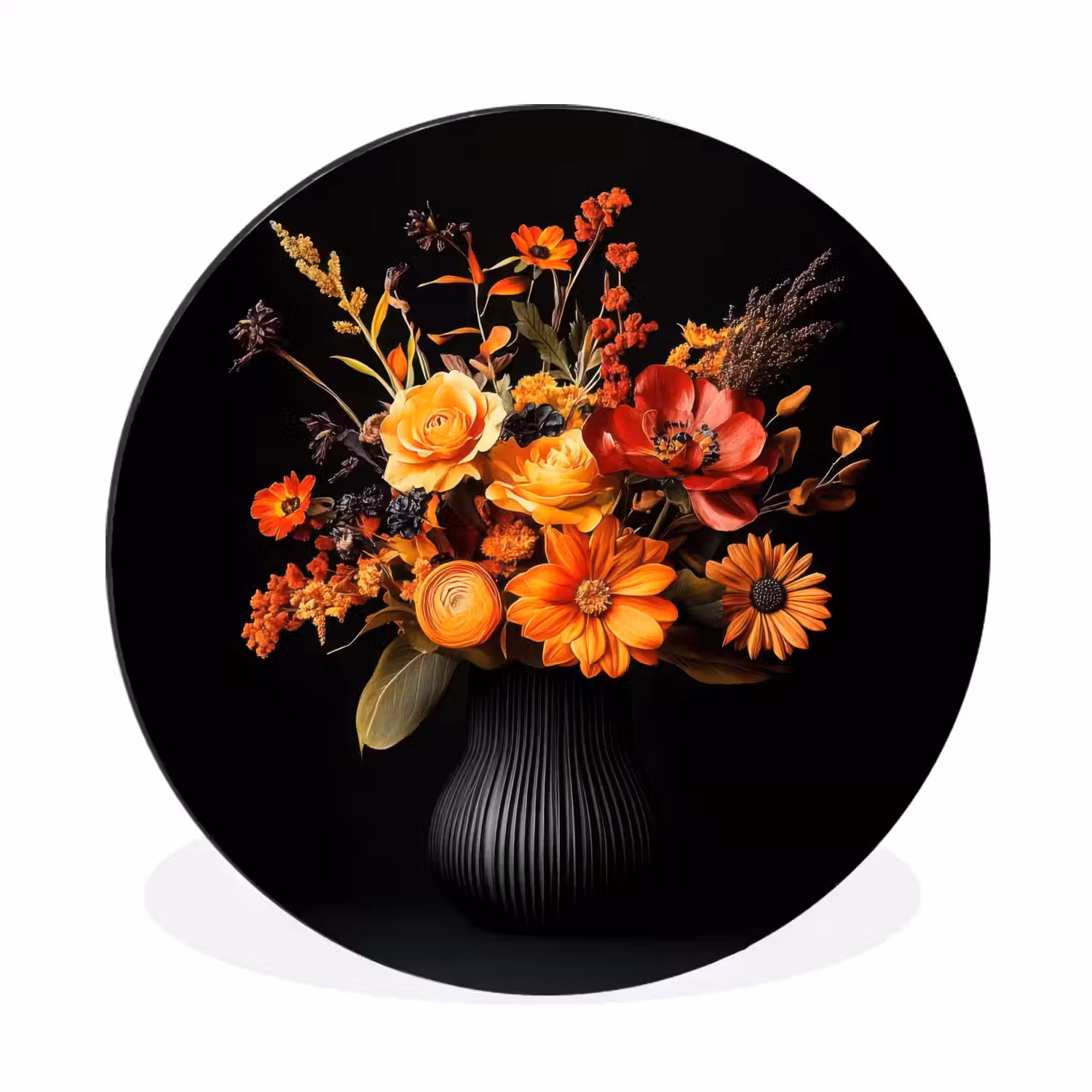 Herfst - Boeket - Oranje Wandcirkel aluminium klein -3d