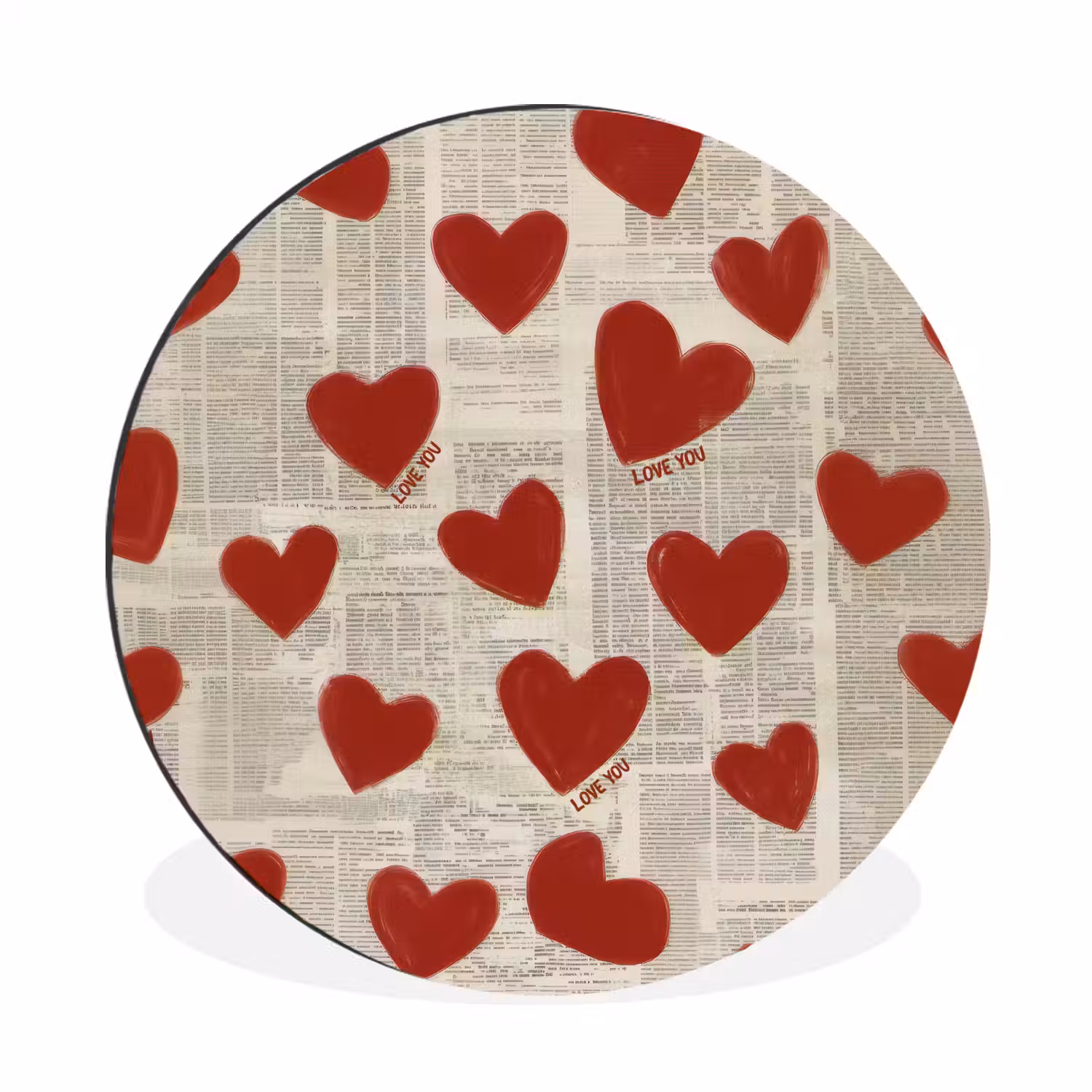 Hartjes - Krant - Loveyou Wandcirkel aluminium klein -3d
