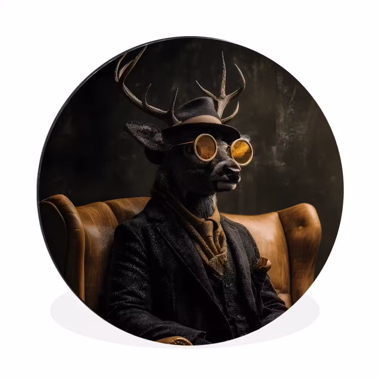 Hert - Zonnebril - Zwart - Pak Wandcirkel aluminium klein -3d
