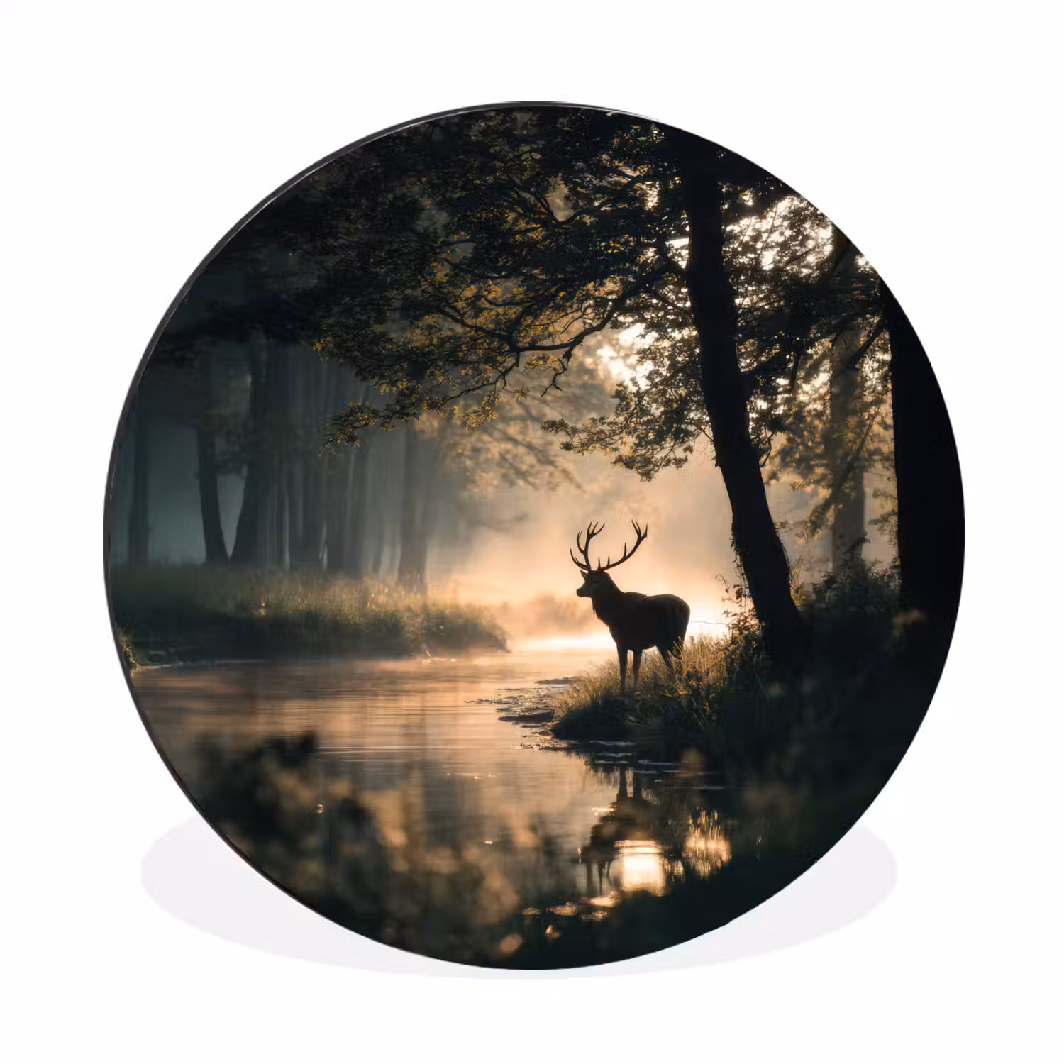 Hert - Bosbeek - Mystiek Wandcirkel aluminium klein -3d