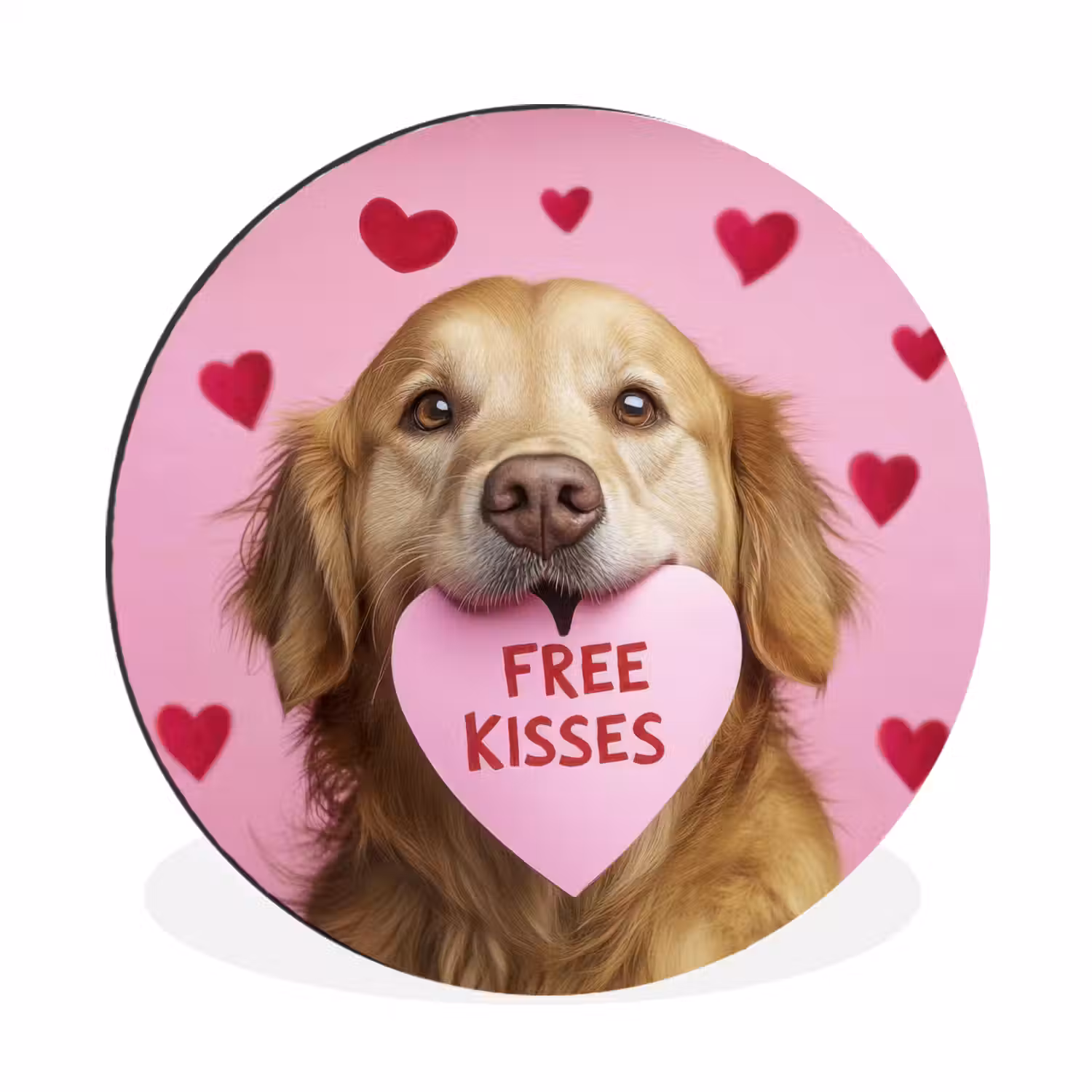 Hond - Kiss- Valentijn - Hartjes Wandcirkel aluminium klein -3d