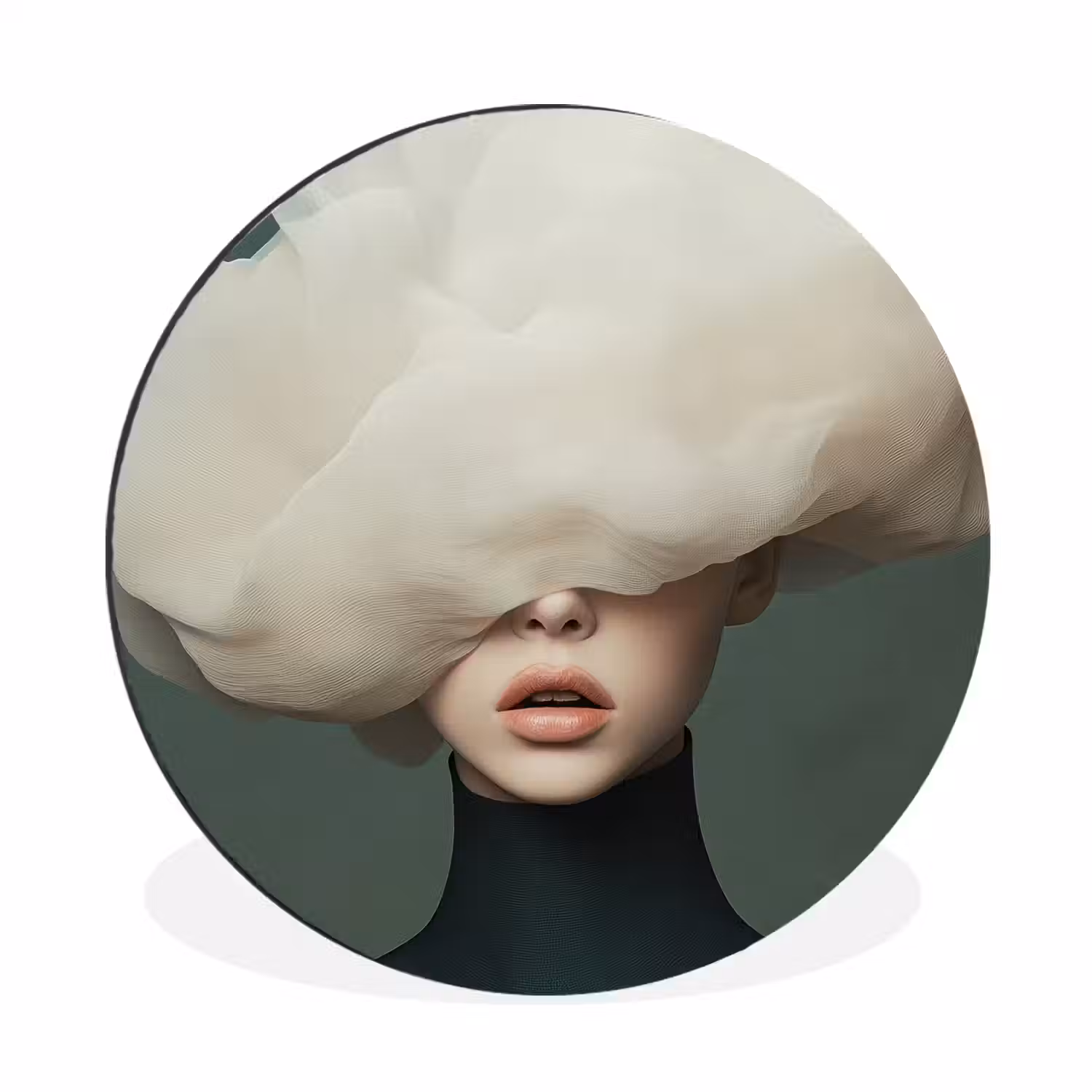 Hoed - Vrouw - Beige Wandcirkel aluminium klein -3d