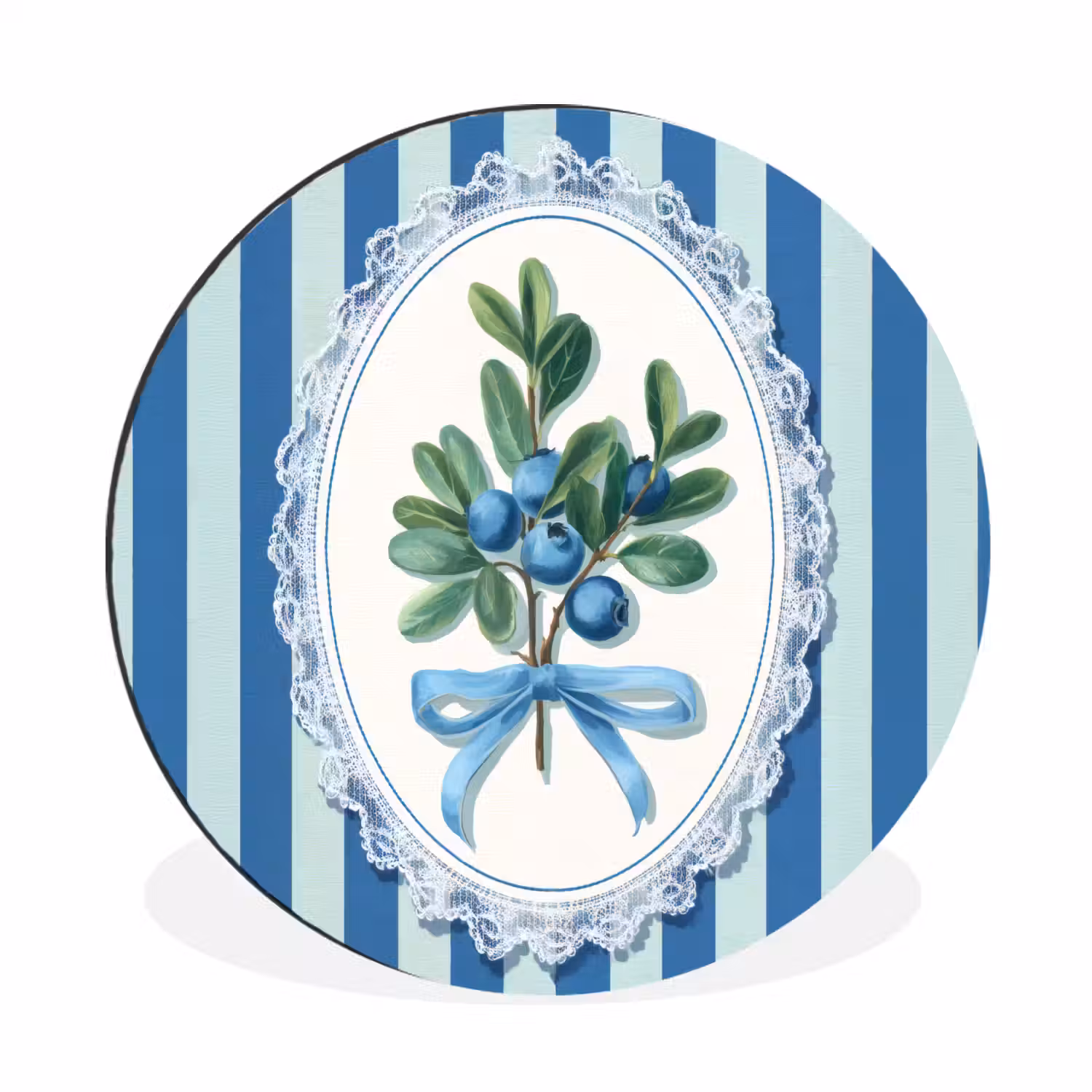 Illustratie - Bessen - Blauw - Strepen Wandcirkel aluminium klein -3d