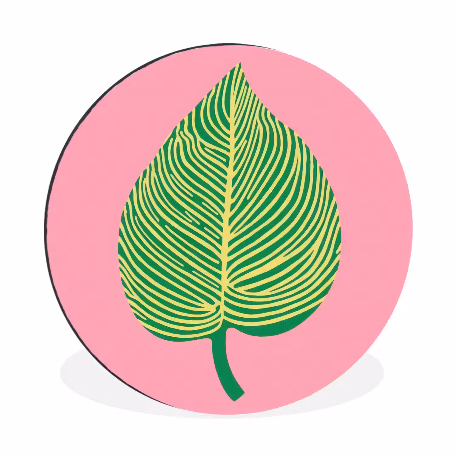 Illustratie - Blad - Minimalistisch - Groen Wandcirkel aluminium klein -3d